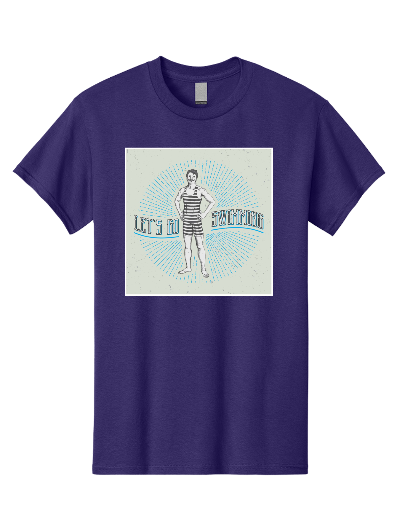 Let-S-Go-Swimming Men'S Graphic Tee, 100% Cotton, Comfortable Casual Summer Wear, Machine Washable, Vintage Swimmer, Retro Style, Black And White Stripes, Swimming Costume, Aquatic Activities, Water Sports, Nostalgic Design, Classic Swimwear, Aab973