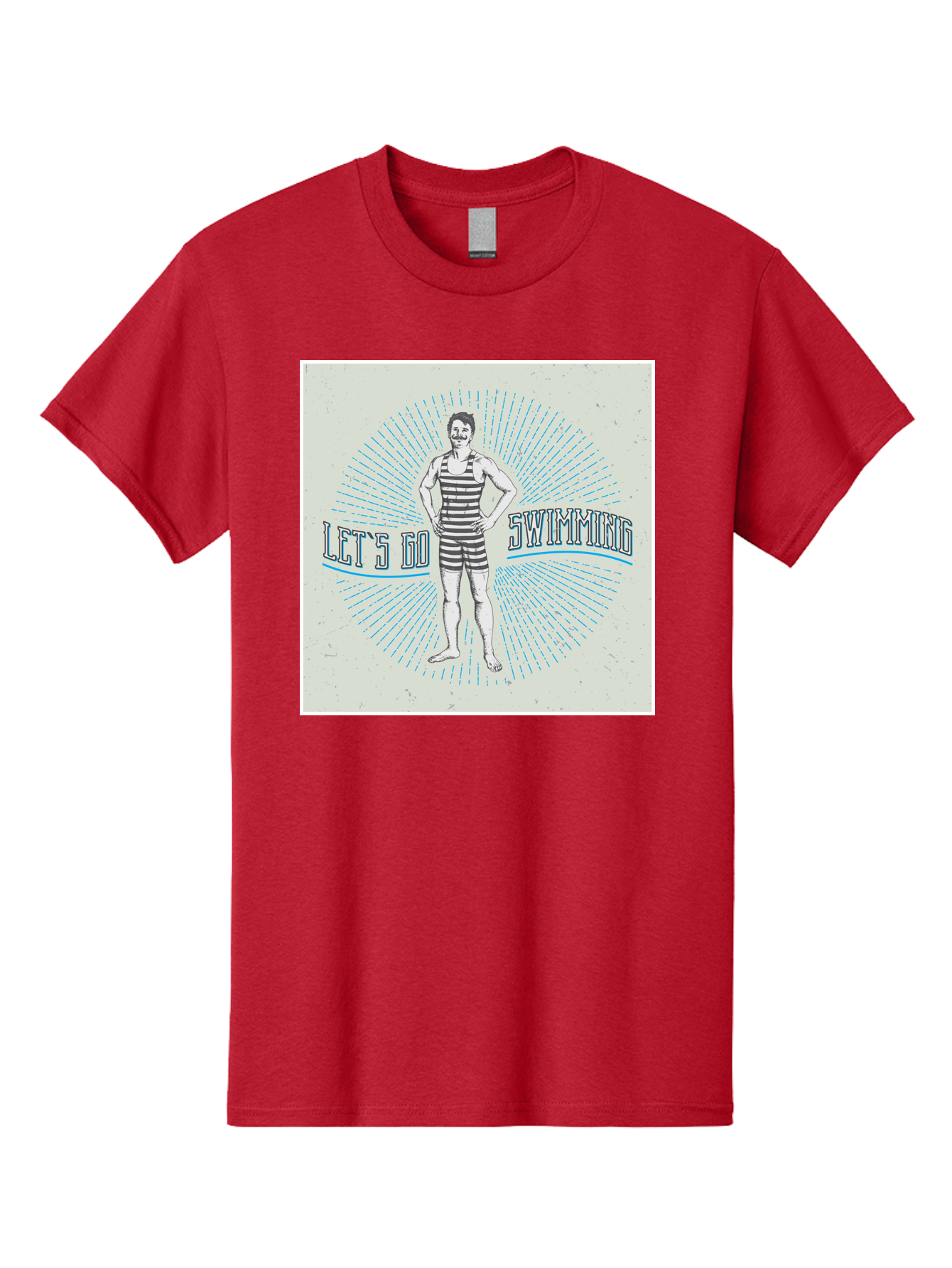 Let-S-Go-Swimming Men'S Graphic Tee, 100% Cotton, Comfortable Casual Summer Wear, Machine Washable, Vintage Swimmer, Retro Style, Black And White Stripes, Swimming Costume, Aquatic Activities, Water Sports, Nostalgic Design, Classic Swimwear, Aab973