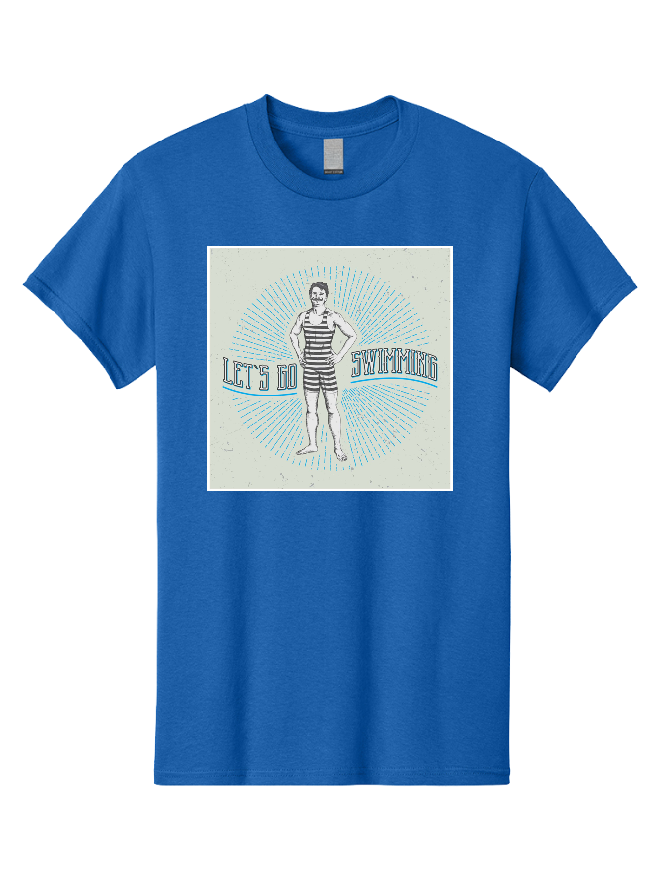 Let-S-Go-Swimming Men'S Graphic Tee, 100% Cotton, Comfortable Casual Summer Wear, Machine Washable, Vintage Swimmer, Retro Style, Black And White Stripes, Swimming Costume, Aquatic Activities, Water Sports, Nostalgic Design, Classic Swimwear, Aab973