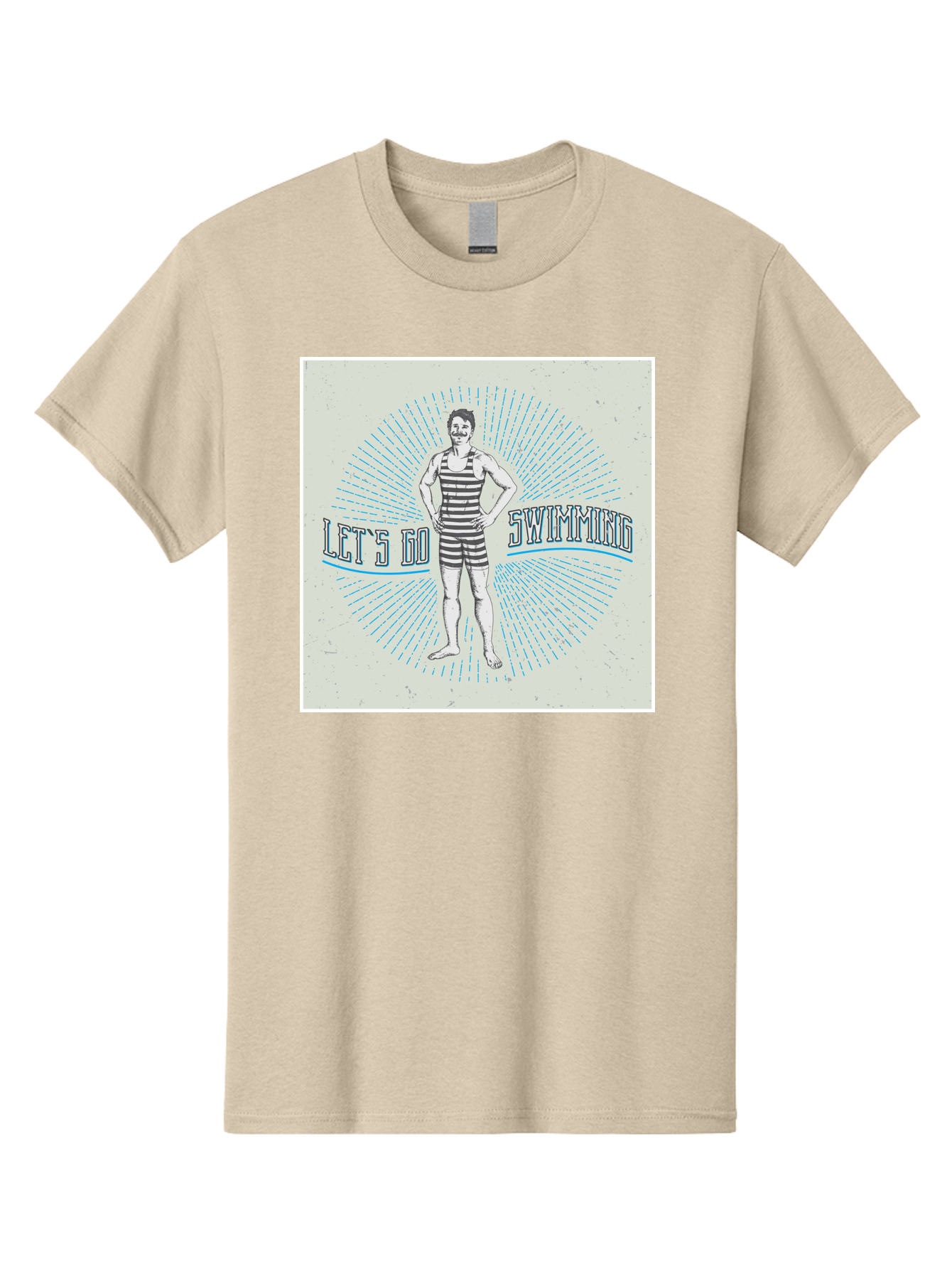 Let-S-Go-Swimming Men'S Graphic Tee, 100% Cotton, Comfortable Casual Summer Wear, Machine Washable, Vintage Swimmer, Retro Style, Black And White Stripes, Swimming Costume, Aquatic Activities, Water Sports, Nostalgic Design, Classic Swimwear, Aab973