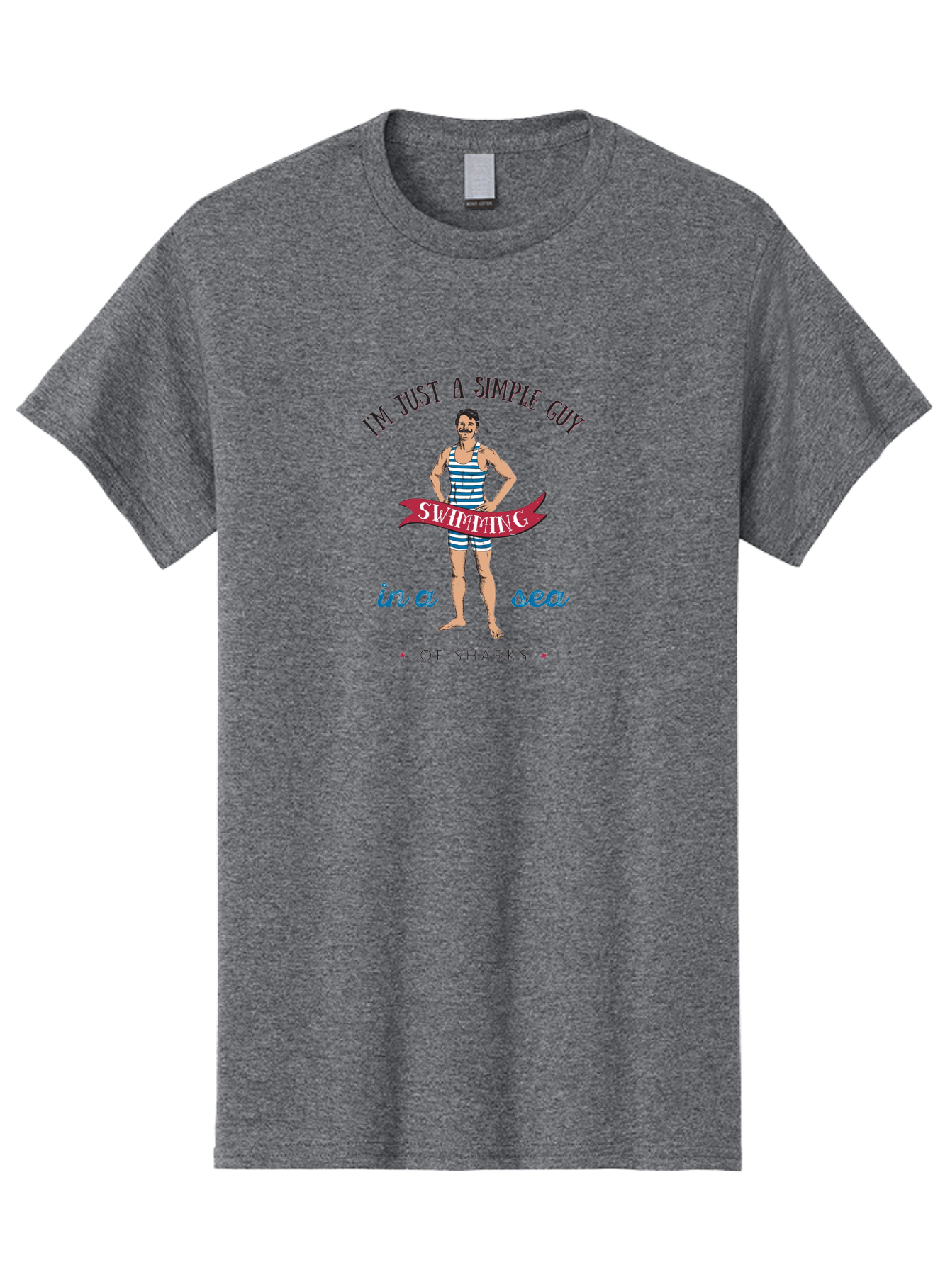 Simple-Guy-Swimming-1 Men'S Graphic Tee, 100% Cotton, Comfortable Casual Summer Wear, Machine Washable, Funny Cartoon, Vintage Swimmer, Blue Striped Swimsuit, Humorous Quote, Shark Humor, Retro Style, Ocean Joke, Witty Phrase, Swimmers, Aab974