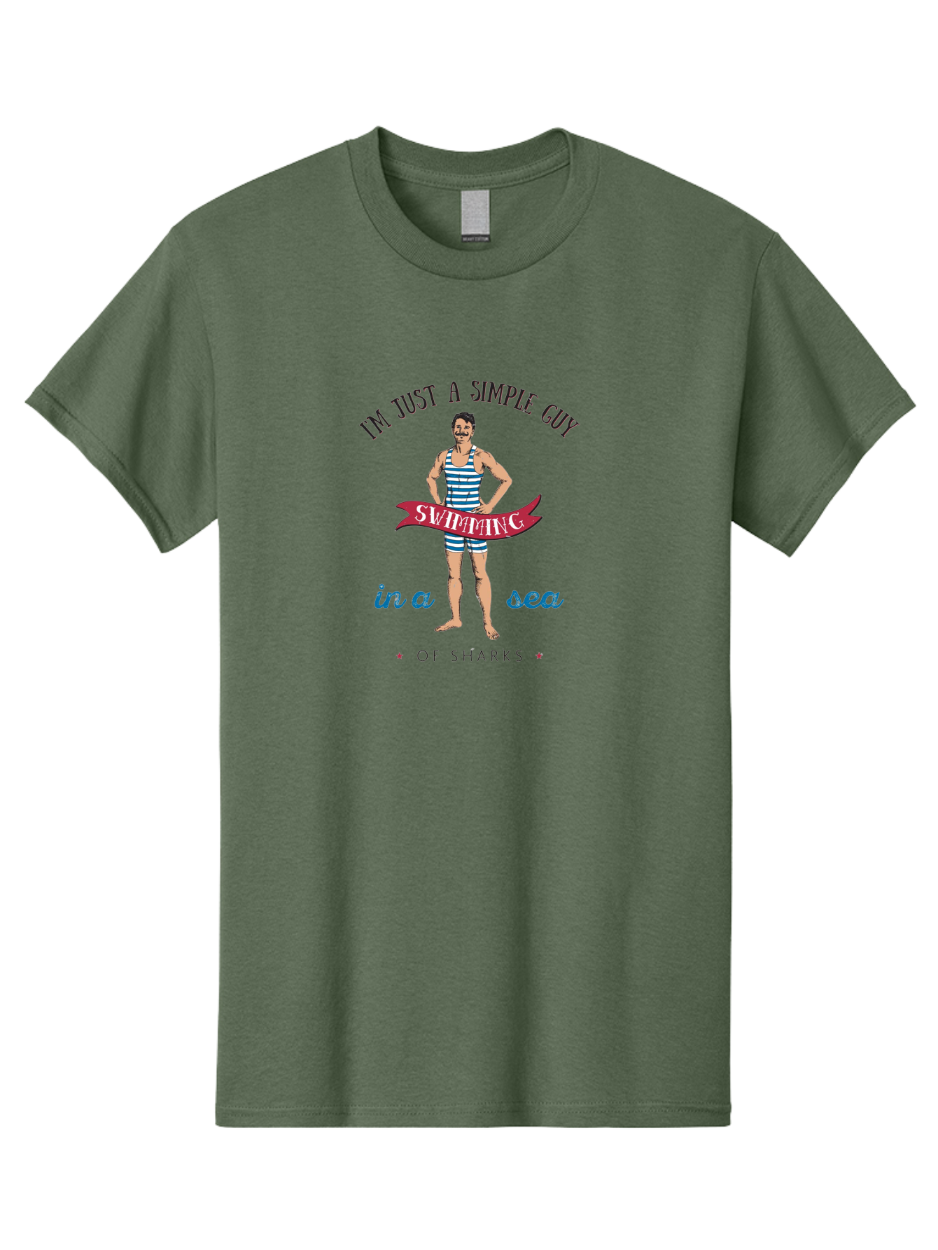 Simple-Guy-Swimming-1 Men'S Graphic Tee, 100% Cotton, Comfortable Casual Summer Wear, Machine Washable, Funny Cartoon, Vintage Swimmer, Blue Striped Swimsuit, Humorous Quote, Shark Humor, Retro Style, Ocean Joke, Witty Phrase, Swimmers, Aab974