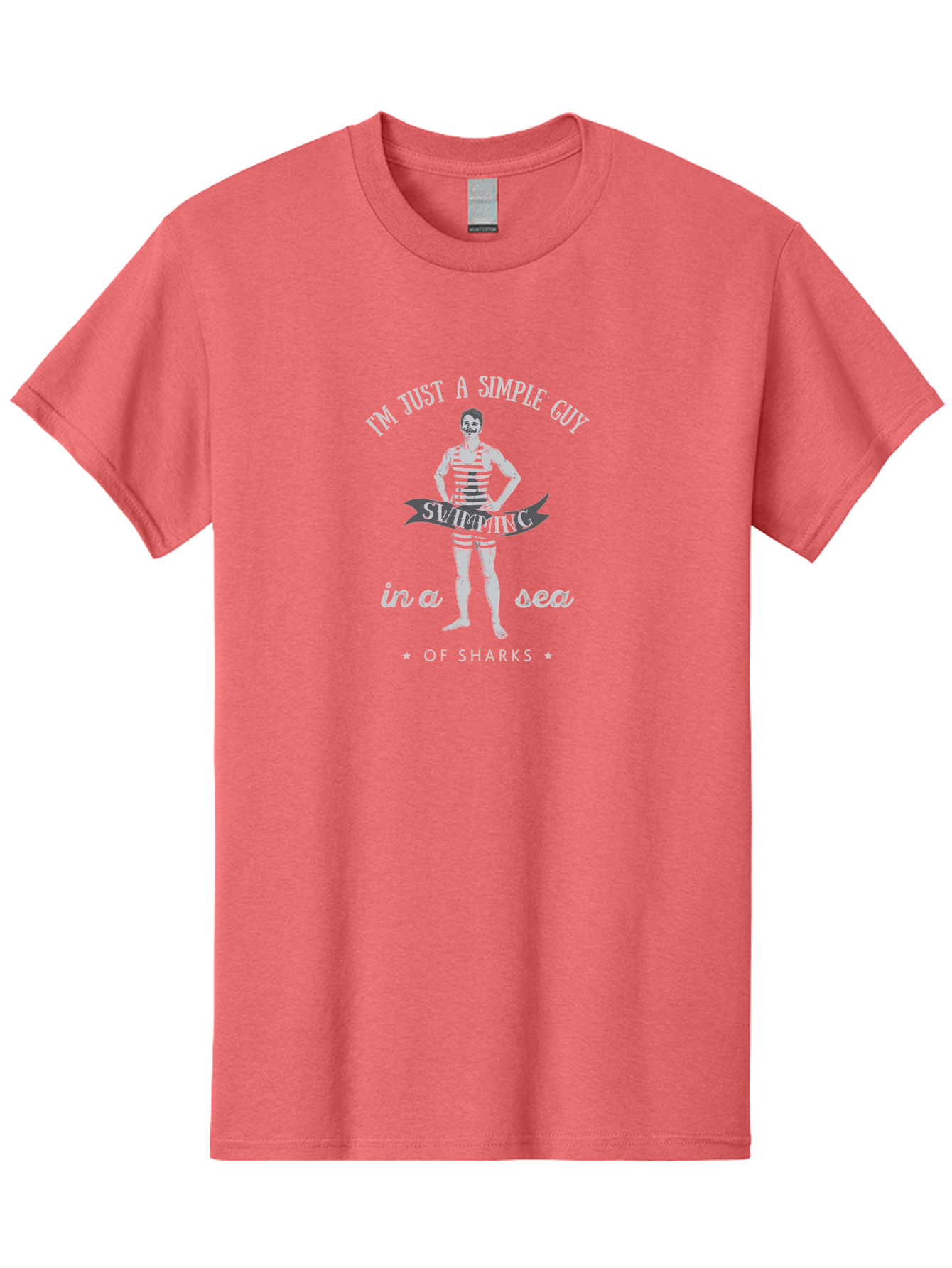 Simple-Guy-Swimming-3 Men'S Graphic Tee, 100% Cotton, Comfortable Casual Summer Wear, Machine Washable, Vintage Swimmer, Ocean Danger, Humorous Quote, Sharks, Swimsuit Fashion, Retro Style, Funny Saying, Striped Swimsuit, Ocean Swim, Aab976