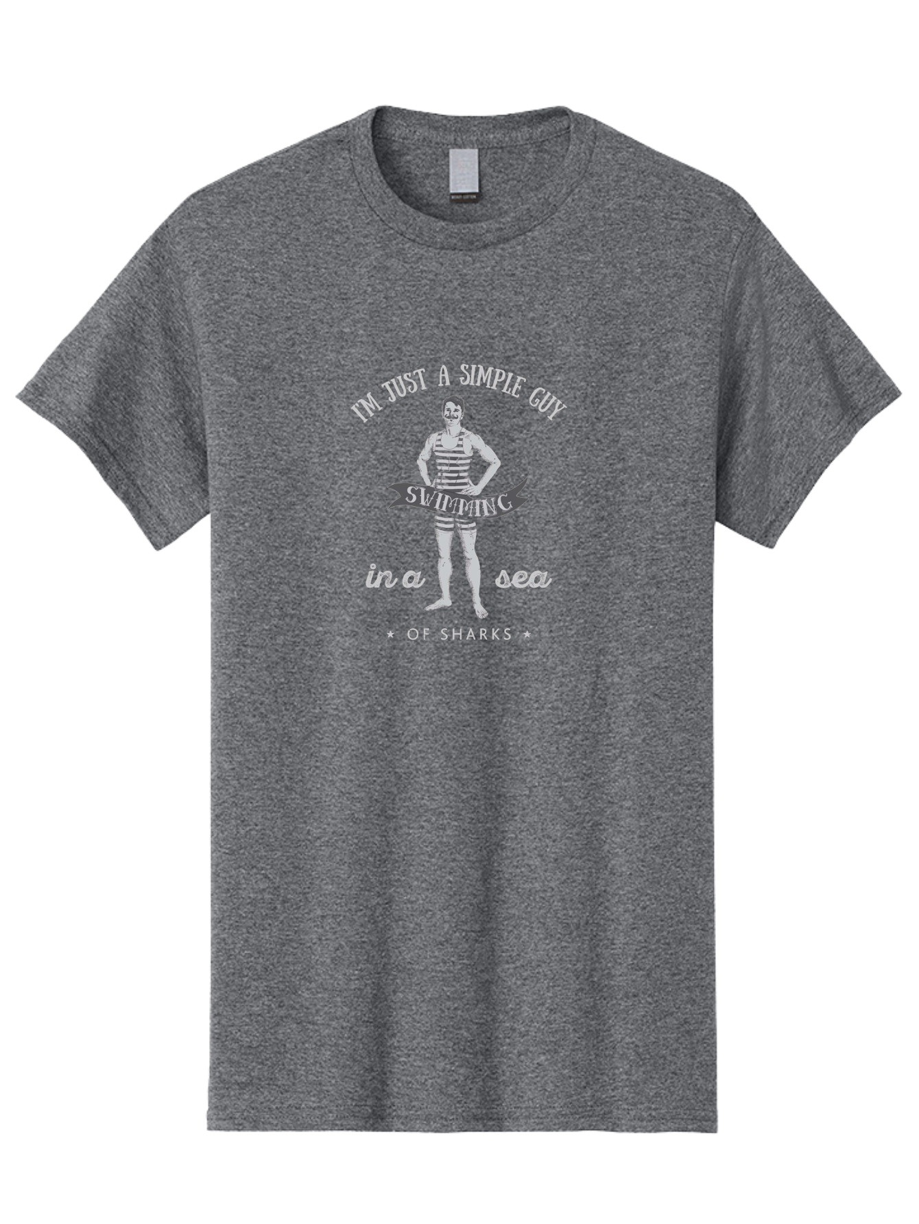 Simple-Guy-Swimming-3 Men'S Graphic Tee, 100% Cotton, Comfortable Casual Summer Wear, Machine Washable, Vintage Swimmer, Ocean Danger, Humorous Quote, Sharks, Swimsuit Fashion, Retro Style, Funny Saying, Striped Swimsuit, Ocean Swim, Aab976
