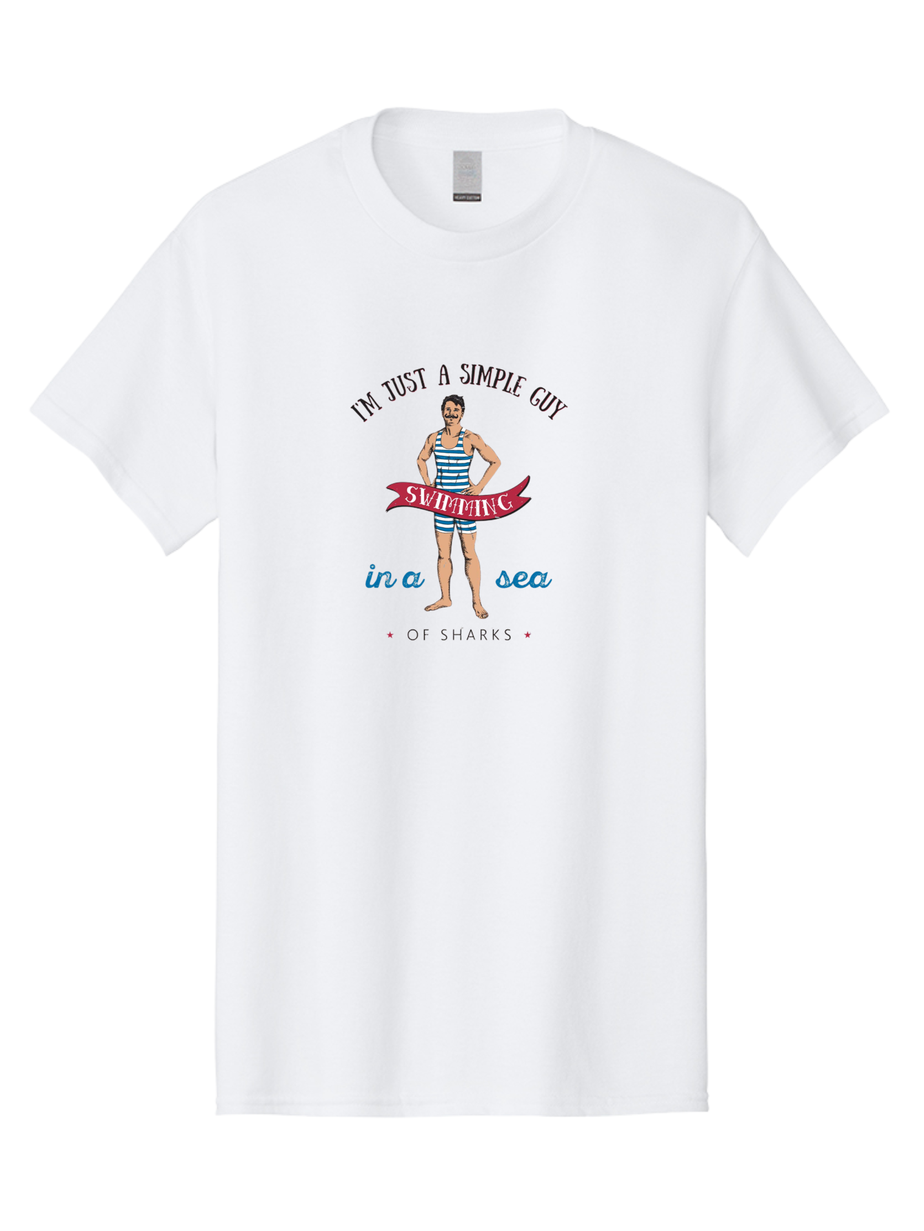 Simple-Guy-Swimming Men'S Graphic Tee, 100% Cotton, Comfortable Casual Summer Wear, Machine Washable, Funny Swimsuit Graphic, Vintage Swimwear, Humorous Quote, Retro Style, Simple Guy, Swimming, Sea Of Sharks, Playful Design, Aab977