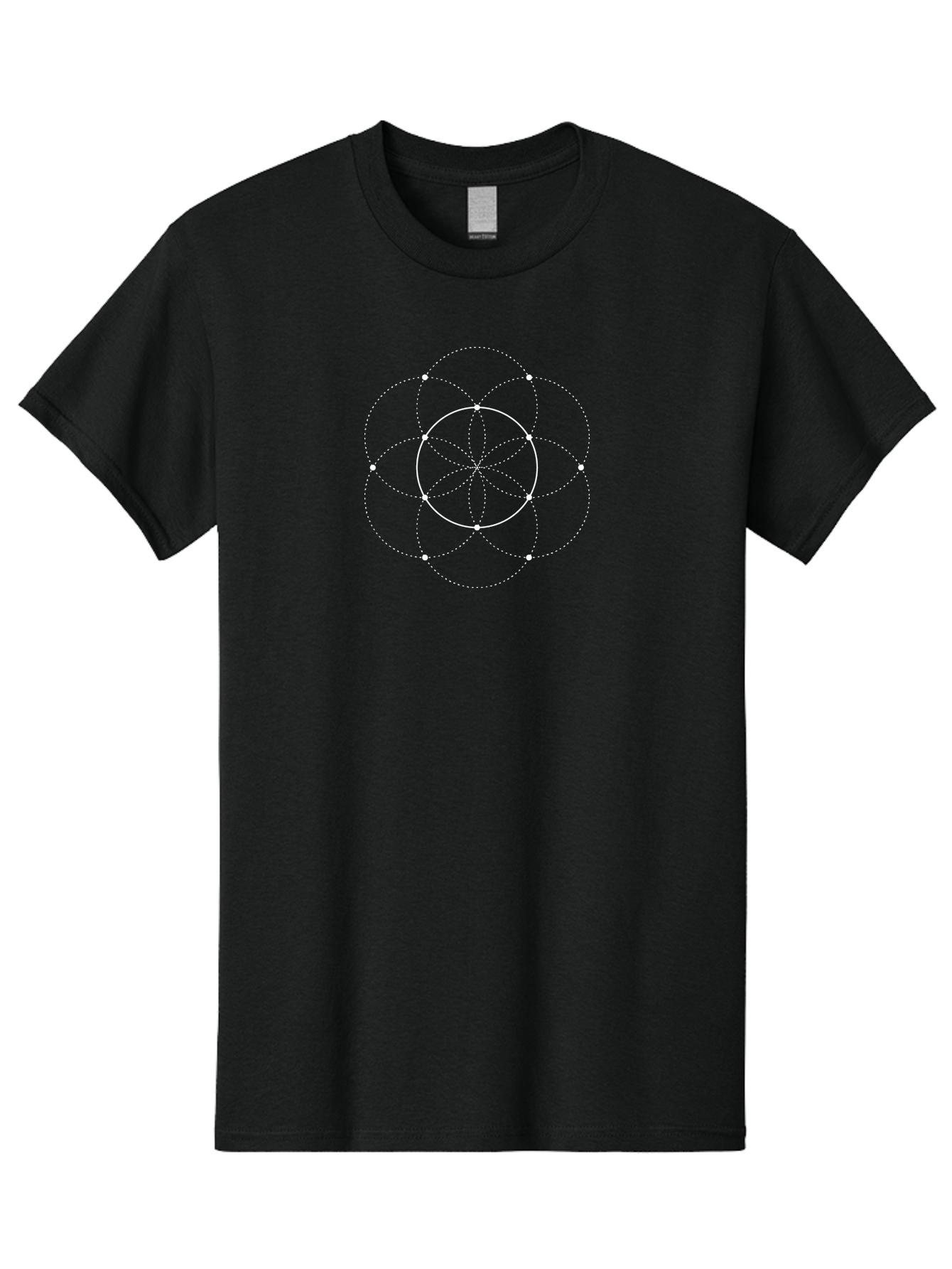 Sacred-Geometry-Flower Men'S Graphic Tee, 100% Cotton, Comfortable Casual Summer Wear, Machine Washable, Sacred Geometry, Geometric Pattern, White Circles, Dotted Lines, Flower Of Life, Spiritual Symbol, Mystic Design, Geometric Shape Aab991