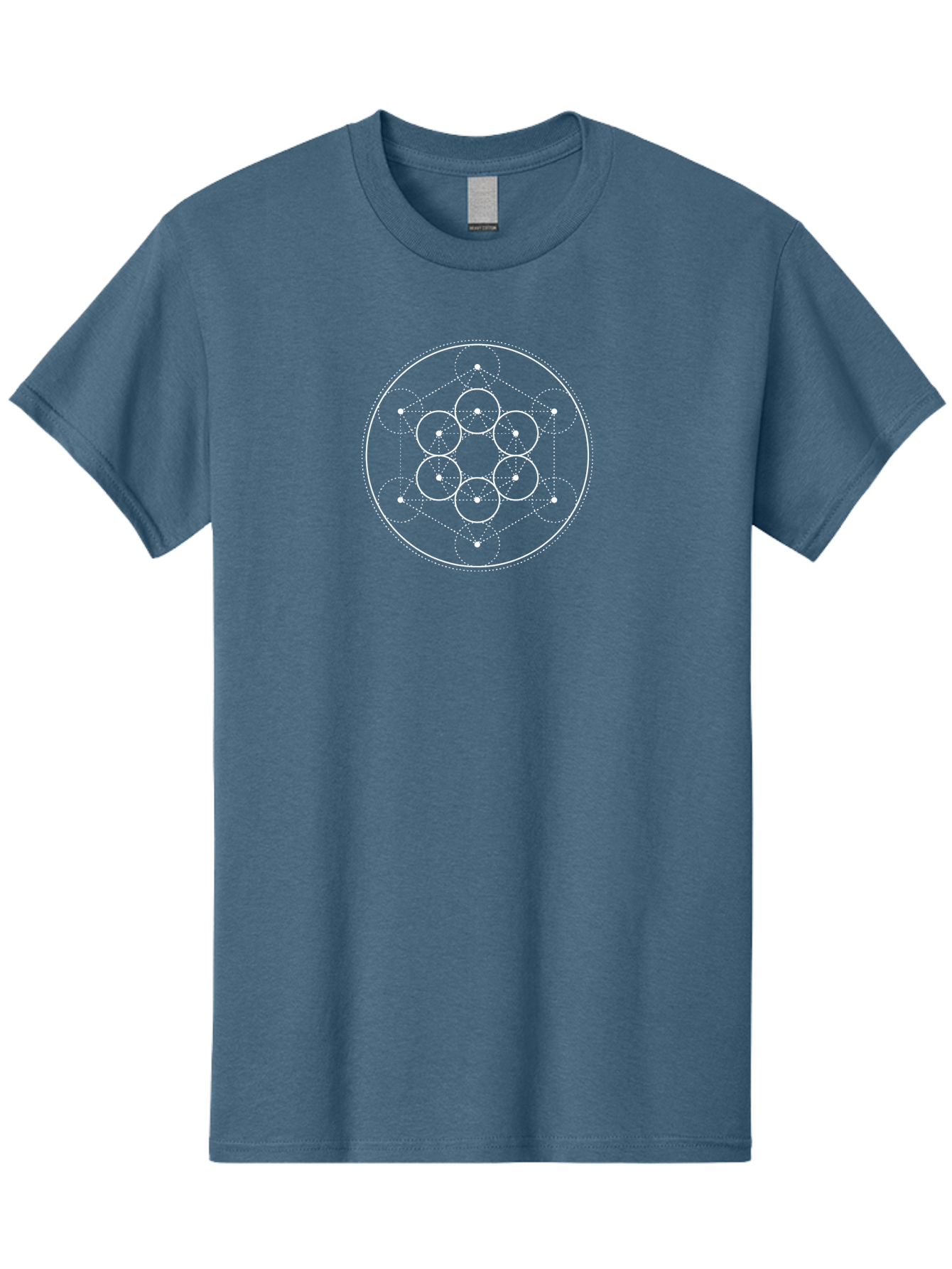 Seed-Of-Life-1 Men'S Graphic Tee, 100% Cotton, Comfortable Casual Summer Wear, Machine Washable, Sacred Geometry, Seed Of Life, Spiritual Symbol, White Design, Geometric Pattern, Seven Circles, Divine Proportion, Harmony, Balance, Meditation Aab992