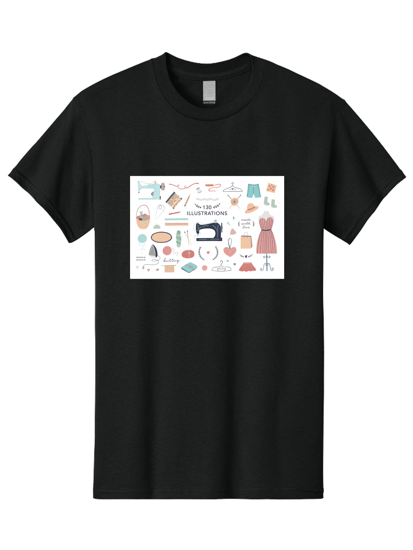 130-Illustrations Men'S Graphic Tee, 100% Cotton, Comfortable Casual Summer Wear, Machine Washable, Sewing Machine, Knitting Needles, Thread, Scissors, Clothes Hangers, Fashion Accessories, Diy Crafts, Handmade Clothing, 130 Illustrations, Aab997