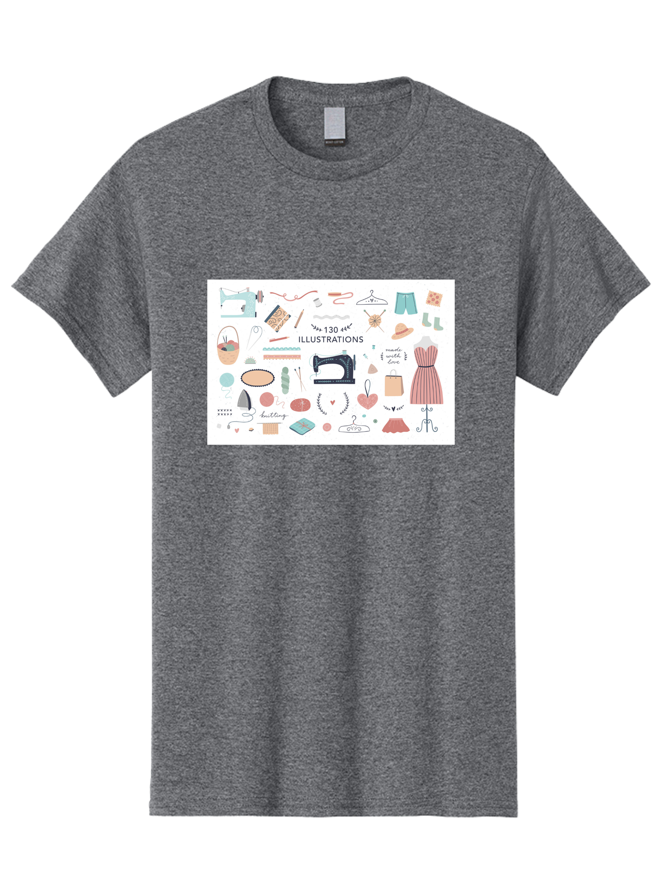 130-Illustrations Men'S Graphic Tee, 100% Cotton, Comfortable Casual Summer Wear, Machine Washable, Sewing Machine, Knitting Needles, Thread, Scissors, Clothes Hangers, Fashion Accessories, Diy Crafts, Handmade Clothing, 130 Illustrations, Aab997