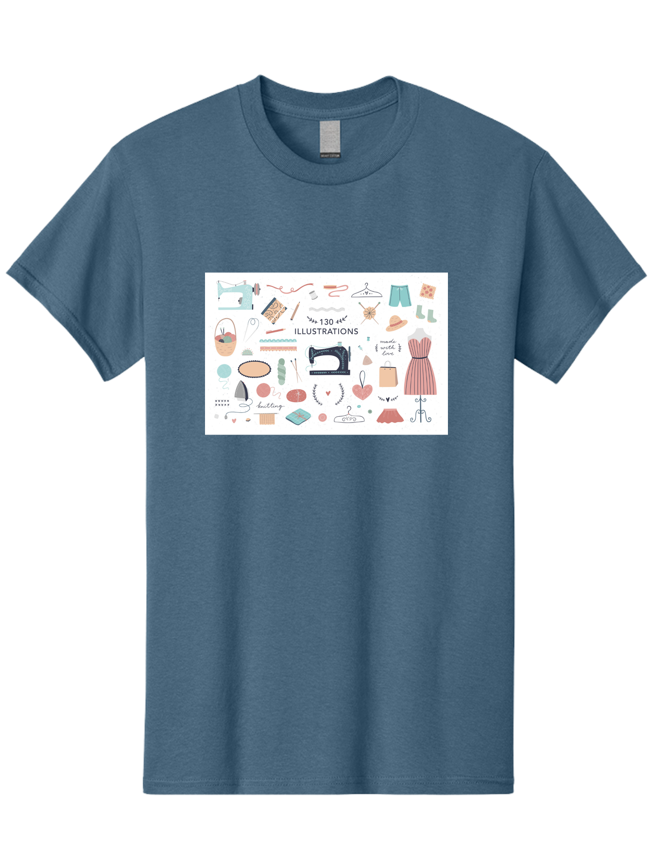 130-Illustrations Men'S Graphic Tee, 100% Cotton, Comfortable Casual Summer Wear, Machine Washable, Sewing Machine, Knitting Needles, Thread, Scissors, Clothes Hangers, Fashion Accessories, Diy Crafts, Handmade Clothing, 130 Illustrations, Aab997