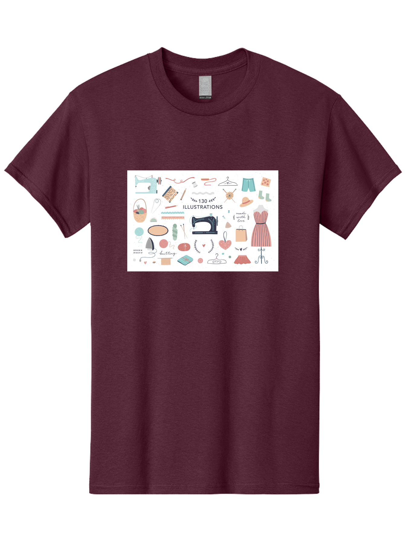 130-Illustrations Men'S Graphic Tee, 100% Cotton, Comfortable Casual Summer Wear, Machine Washable, Sewing Machine, Knitting Needles, Thread, Scissors, Clothes Hangers, Fashion Accessories, Diy Crafts, Handmade Clothing, 130 Illustrations, Aab997