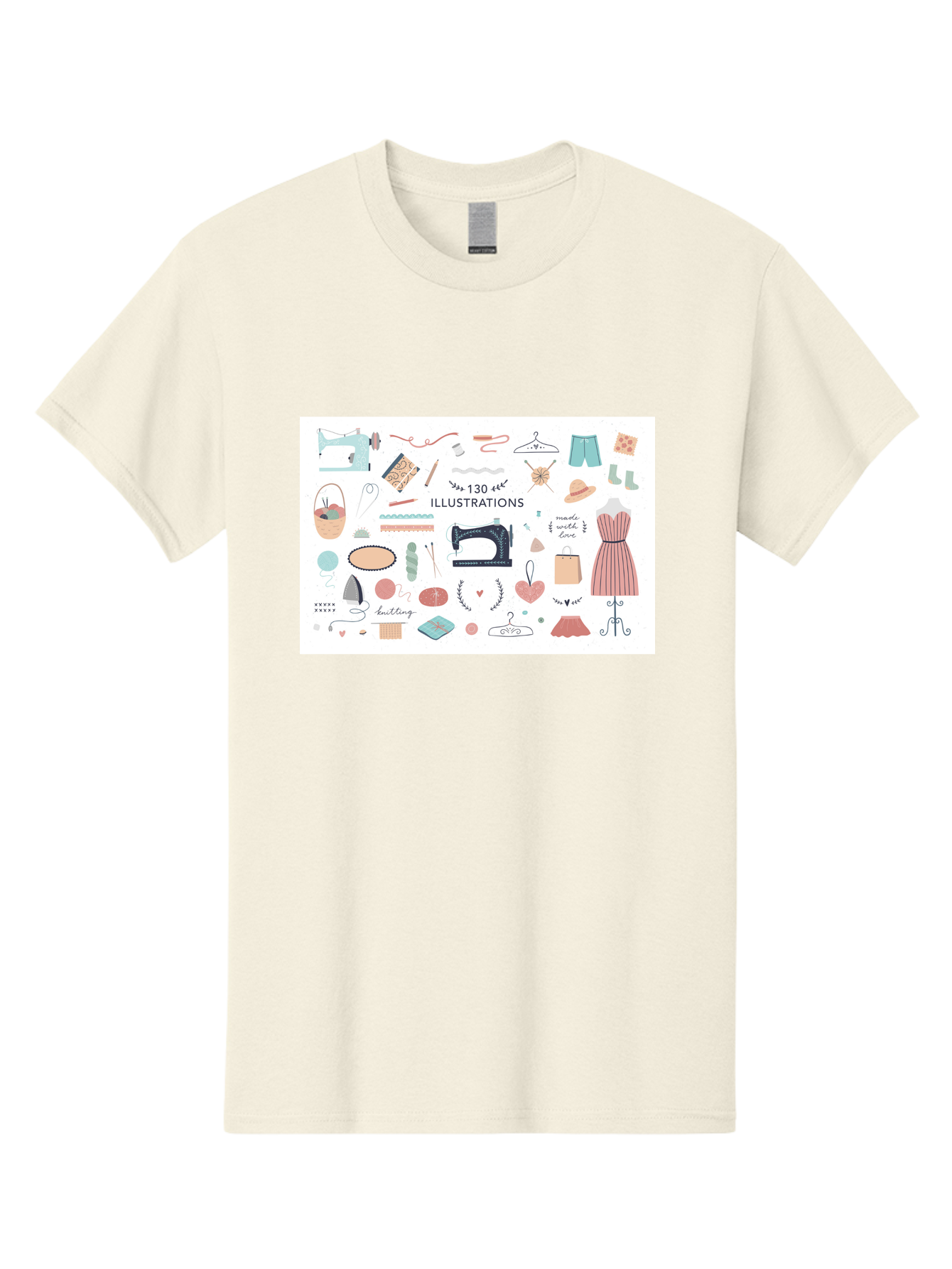130-Illustrations Men'S Graphic Tee, 100% Cotton, Comfortable Casual Summer Wear, Machine Washable, Sewing Machine, Knitting Needles, Thread, Scissors, Clothes Hangers, Fashion Accessories, Diy Crafts, Handmade Clothing, 130 Illustrations, Aab997