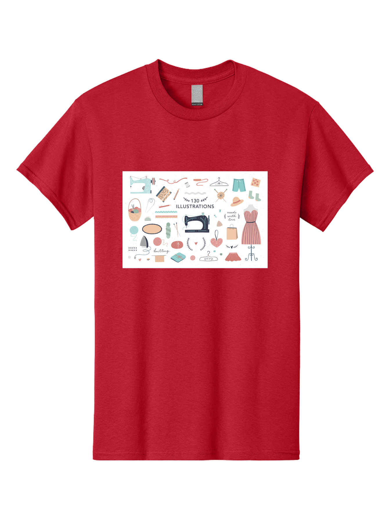 130-Illustrations Men'S Graphic Tee, 100% Cotton, Comfortable Casual Summer Wear, Machine Washable, Sewing Machine, Knitting Needles, Thread, Scissors, Clothes Hangers, Fashion Accessories, Diy Crafts, Handmade Clothing, 130 Illustrations, Aab997
