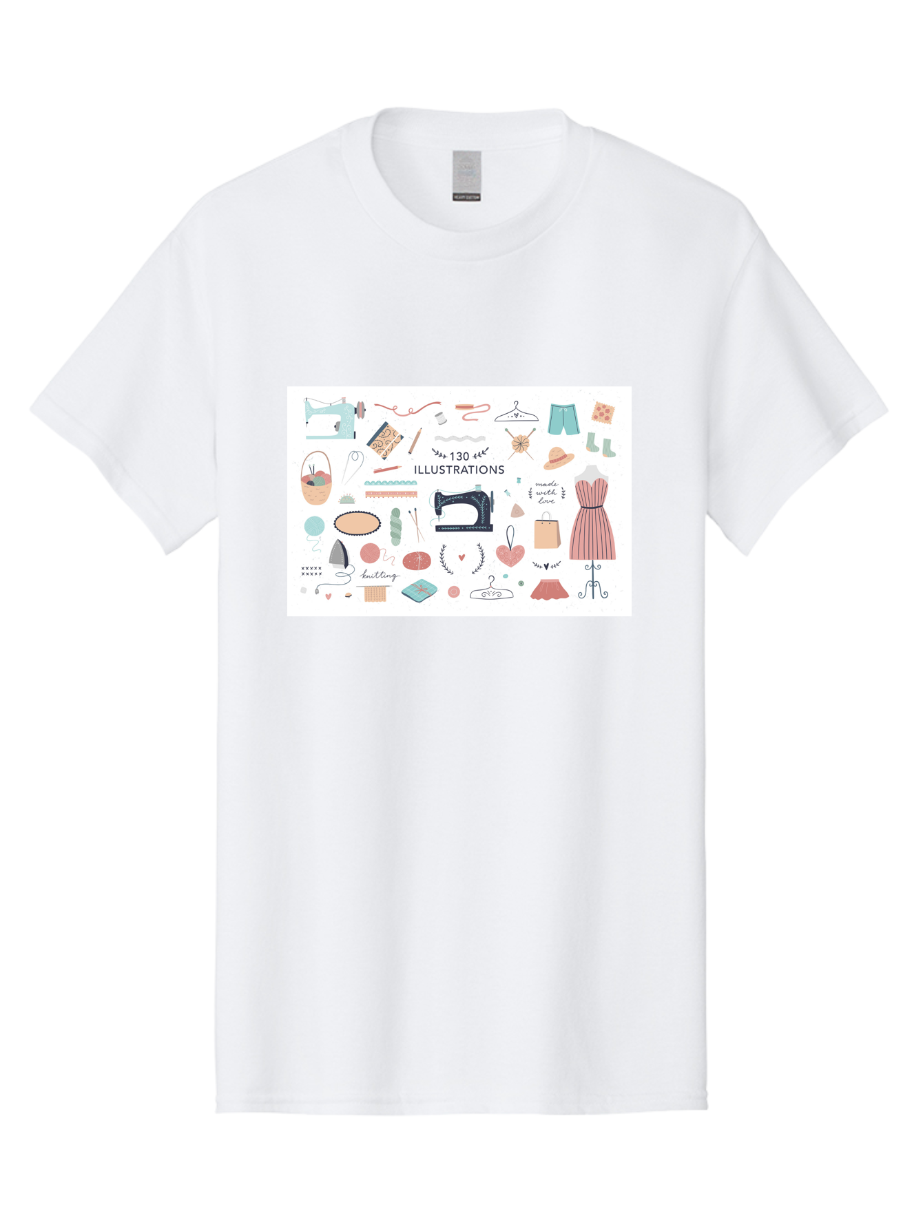 130-Illustrations Men'S Graphic Tee, 100% Cotton, Comfortable Casual Summer Wear, Machine Washable, Sewing Machine, Knitting Needles, Thread, Scissors, Clothes Hangers, Fashion Accessories, Diy Crafts, Handmade Clothing, 130 Illustrations, Aab997