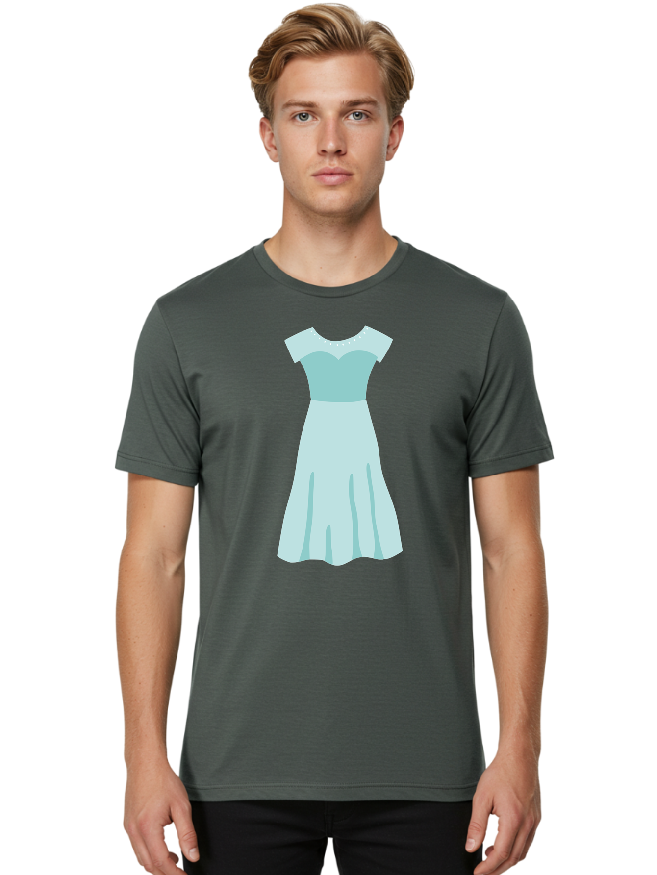 Baby-Blue-Sweetheart-Dress Men'S Graphic Tee, 100% Cotton, Comfortable Casual Summer Wear, Machine Washable, Simple Dress, Sweetheart Neckline, Short Sleeves, Knee-Length Dress, Minimalist Fashion, Simple Elegance, Feminine Style, Aab999