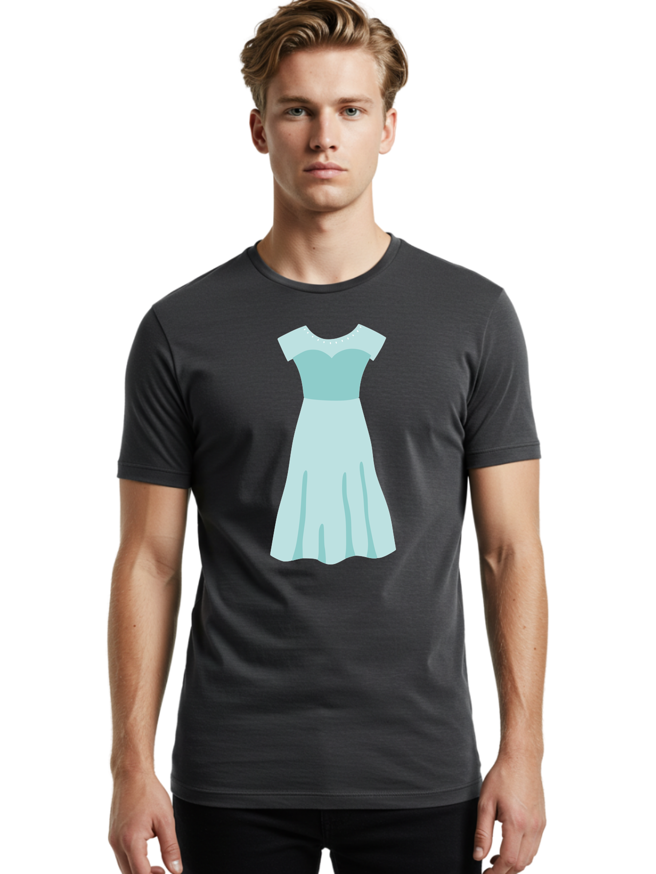 Baby-Blue-Sweetheart-Dress Men'S Graphic Tee, 100% Cotton, Comfortable Casual Summer Wear, Machine Washable, Simple Dress, Sweetheart Neckline, Short Sleeves, Knee-Length Dress, Minimalist Fashion, Simple Elegance, Feminine Style, Aab999