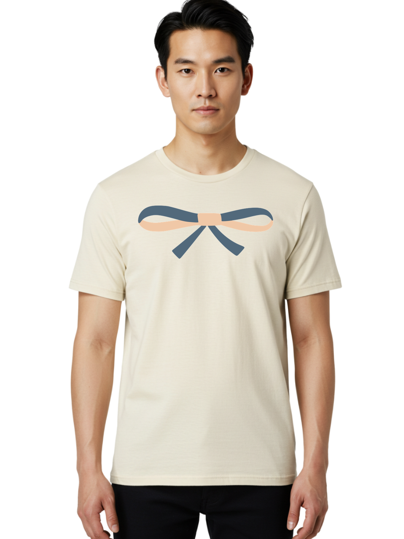 Blue-And-Beige-Bow Men'S Graphic Tee, 100% Cotton, Comfortable Casual Summer Wear, Machine Washable, Gift Wrapping, Decorative Ribbon, Bow Tie, Gift Decoration, Elegant Design, Stylish Presentation, Grey And Beige Ribbon Aac002