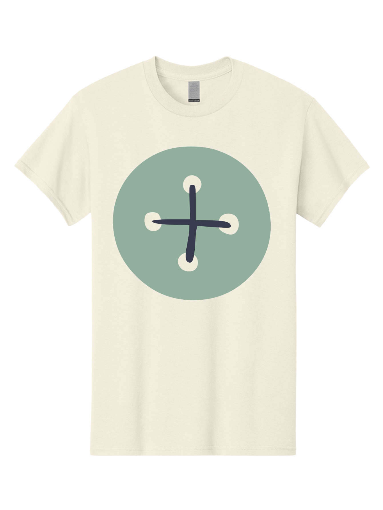 Button Men'S Graphic Tee, 100% Cotton, Comfortable Casual Summer Wear, Machine Washable, Dark Gray Plus Sign, Gray Circle, Green Dots, Simple Graphic, Minimalist Design, Geometric Shape, Abstract Art Aac005