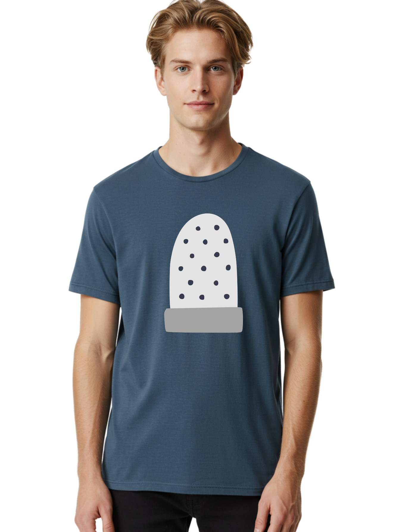 Cactus Men'S Graphic Tee, 100% Cotton, Comfortable Casual Summer Wear, Machine Washable, Cactus Plant, Potted Cactus, White Cactus, Black Dots, Simple Design, Modern Art, Minimalist Style, Abstract Shape, Decorative Element, Aac006