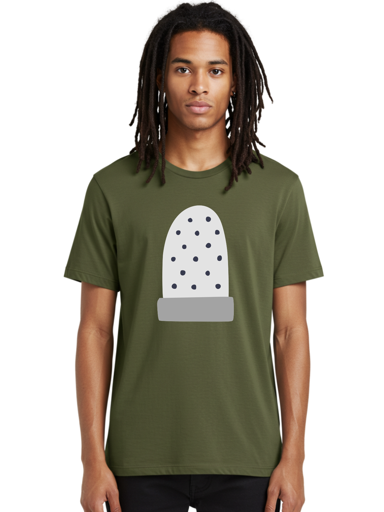 Cactus Men'S Graphic Tee, 100% Cotton, Comfortable Casual Summer Wear, Machine Washable, Cactus Plant, Potted Cactus, White Cactus, Black Dots, Simple Design, Modern Art, Minimalist Style, Abstract Shape, Decorative Element, Aac006