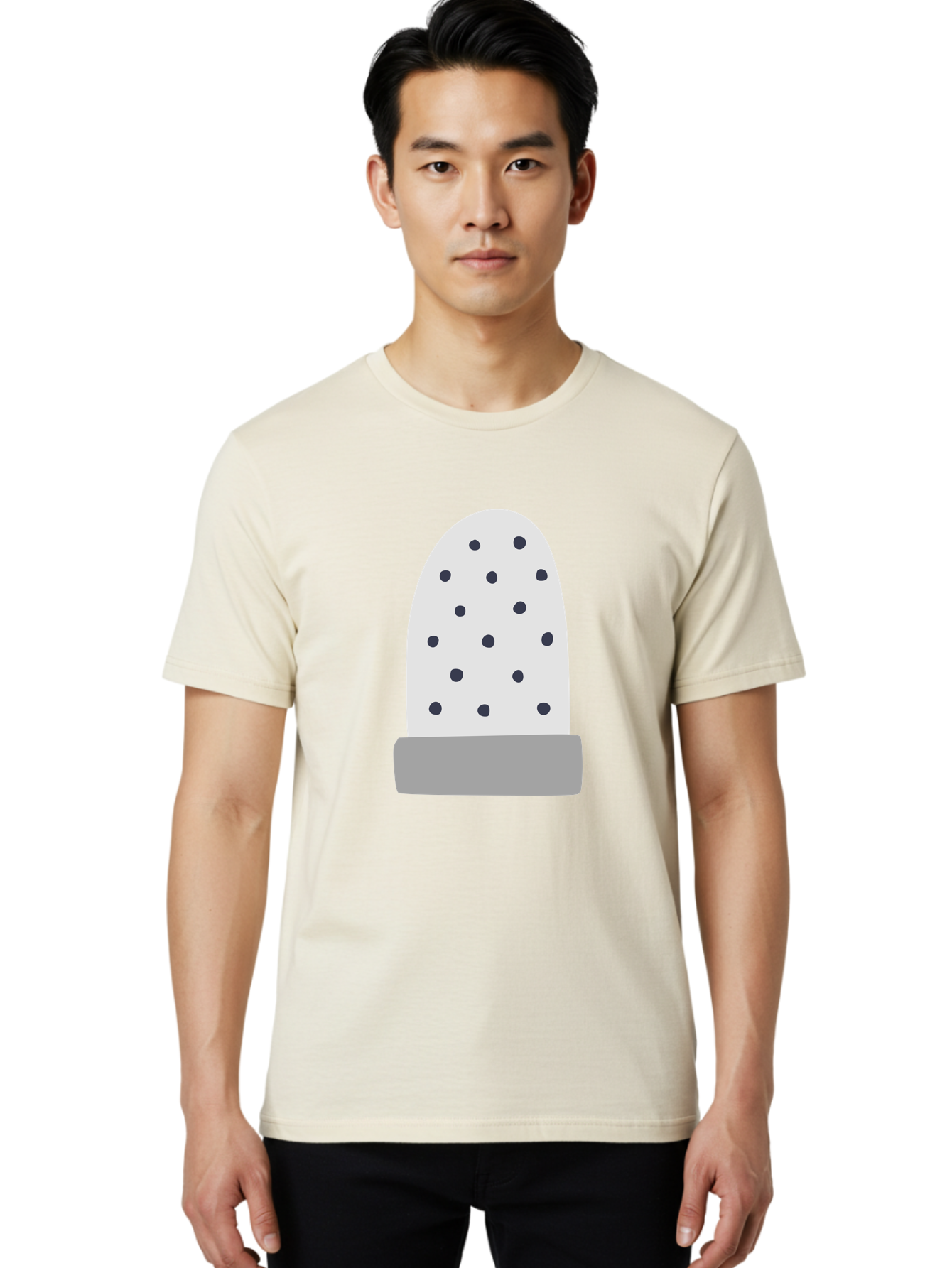 Cactus Men'S Graphic Tee, 100% Cotton, Comfortable Casual Summer Wear, Machine Washable, Cactus Plant, Potted Cactus, White Cactus, Black Dots, Simple Design, Modern Art, Minimalist Style, Abstract Shape, Decorative Element, Aac006