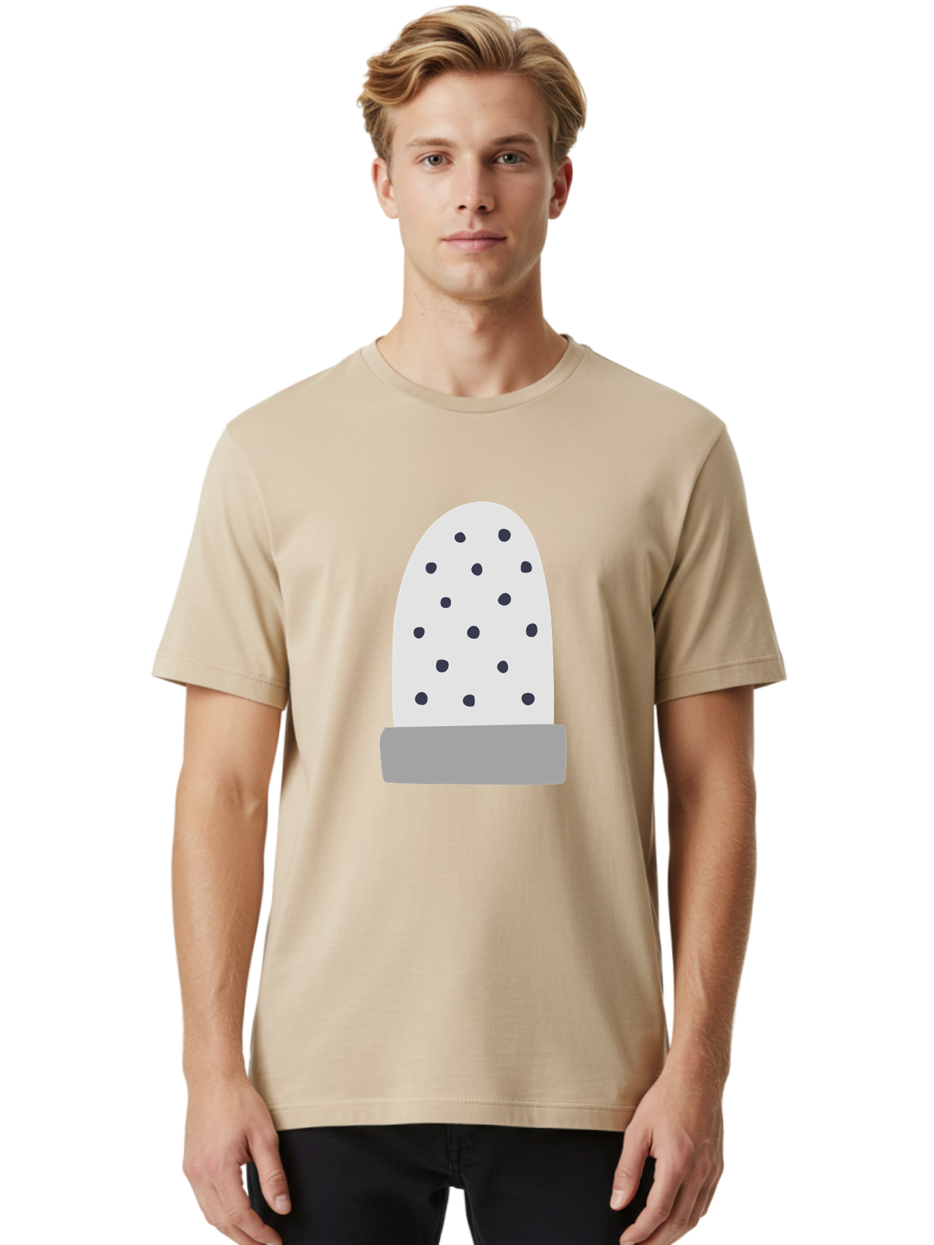 Cactus Men'S Graphic Tee, 100% Cotton, Comfortable Casual Summer Wear, Machine Washable, Cactus Plant, Potted Cactus, White Cactus, Black Dots, Simple Design, Modern Art, Minimalist Style, Abstract Shape, Decorative Element, Aac006