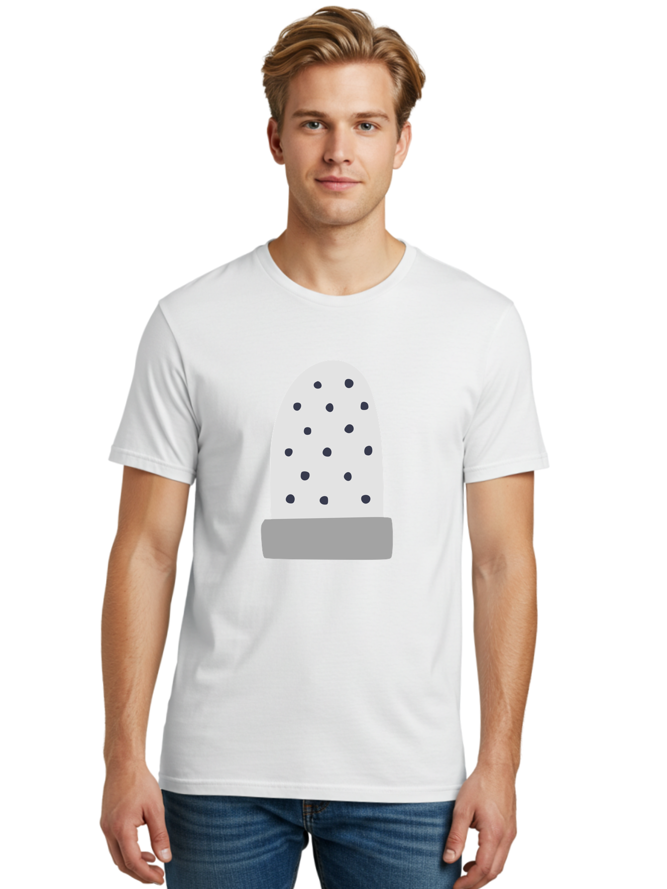 Cactus Men'S Graphic Tee, 100% Cotton, Comfortable Casual Summer Wear, Machine Washable, Cactus Plant, Potted Cactus, White Cactus, Black Dots, Simple Design, Modern Art, Minimalist Style, Abstract Shape, Decorative Element, Aac006