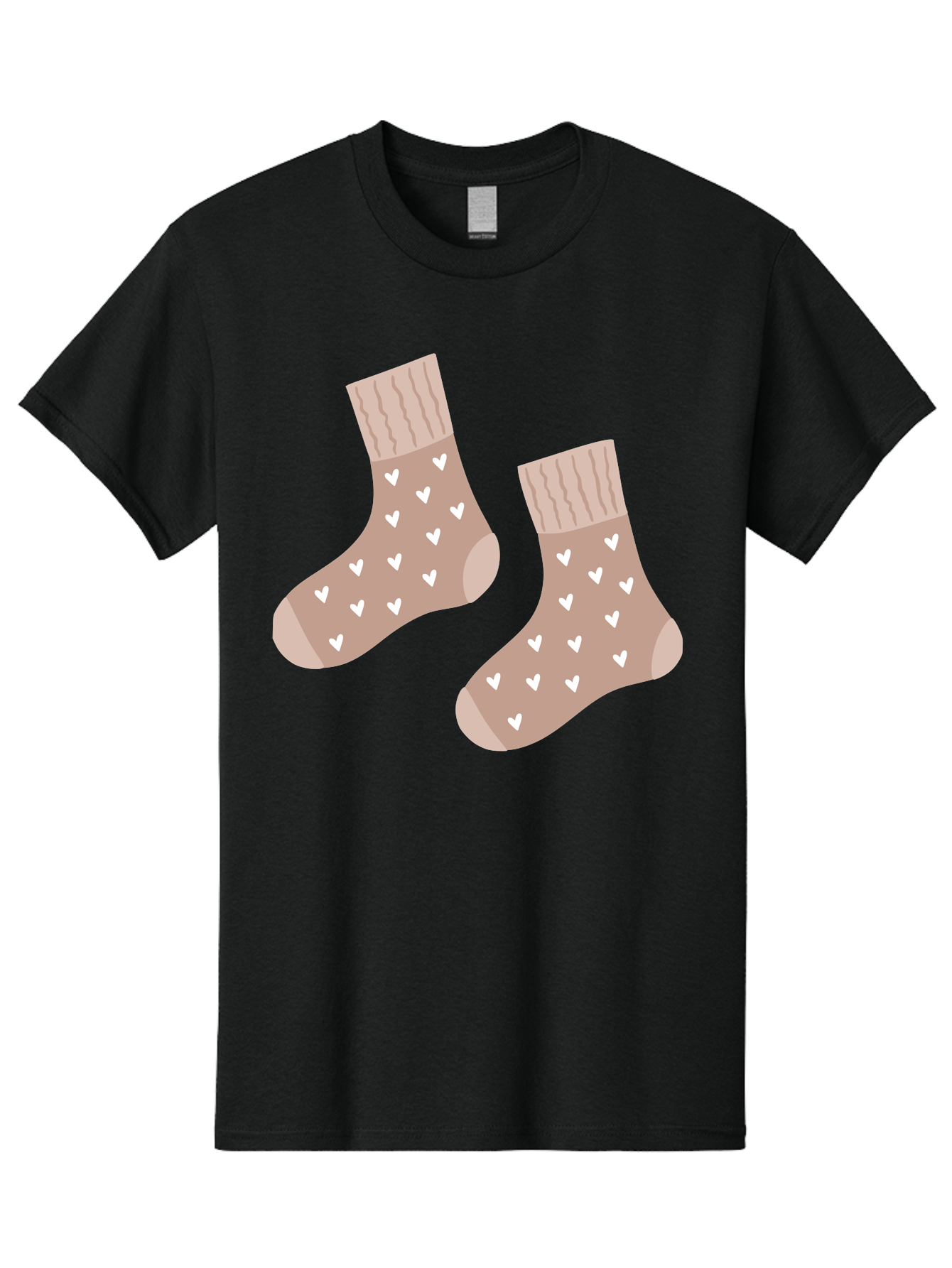 Cozy-Socks-With-Hearts Men'S Graphic Tee, 100% Cotton, Comfortable Casual Summer Wear, Machine Washable, Tan Socks, White Hearts, Cozy Footwear, Casual Fashion, Comfortable Socks, Heart Pattern, Soft Socks, Warm Socks, Everyday Wear, Aac009