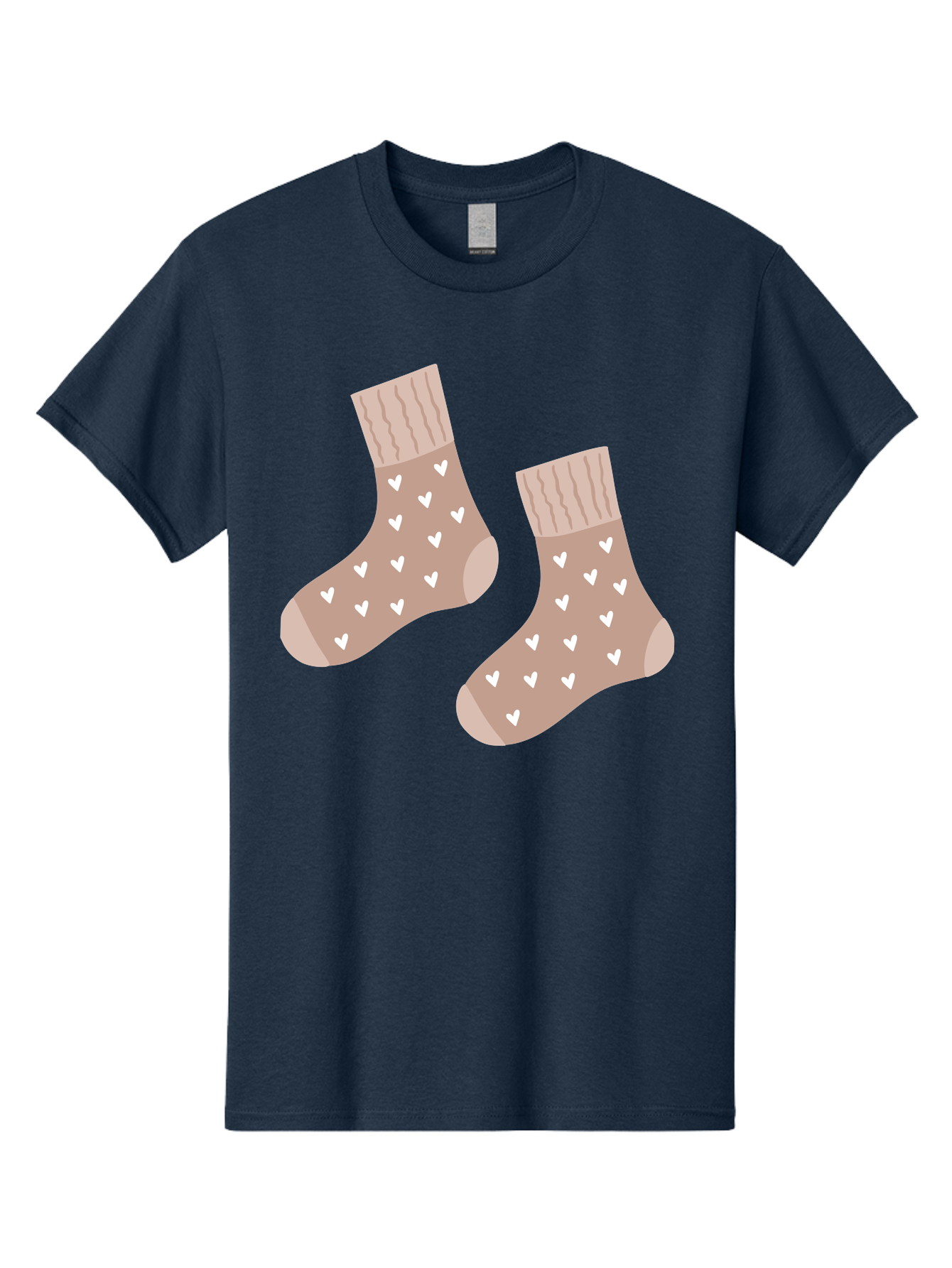 Cozy-Socks-With-Hearts Men'S Graphic Tee, 100% Cotton, Comfortable Casual Summer Wear, Machine Washable, Tan Socks, White Hearts, Cozy Footwear, Casual Fashion, Comfortable Socks, Heart Pattern, Soft Socks, Warm Socks, Everyday Wear, Aac009