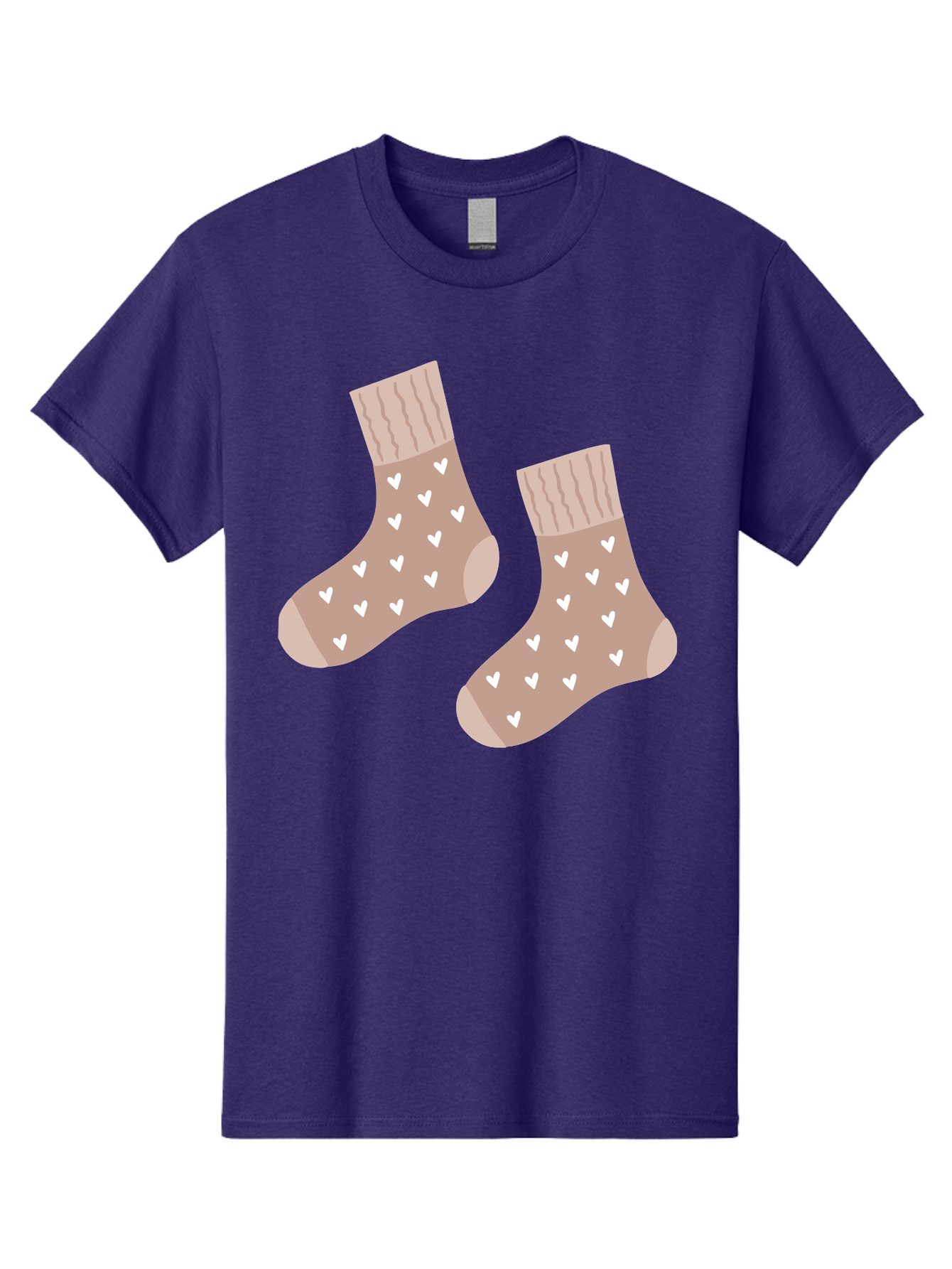 Cozy-Socks-With-Hearts Men'S Graphic Tee, 100% Cotton, Comfortable Casual Summer Wear, Machine Washable, Tan Socks, White Hearts, Cozy Footwear, Casual Fashion, Comfortable Socks, Heart Pattern, Soft Socks, Warm Socks, Everyday Wear, Aac009
