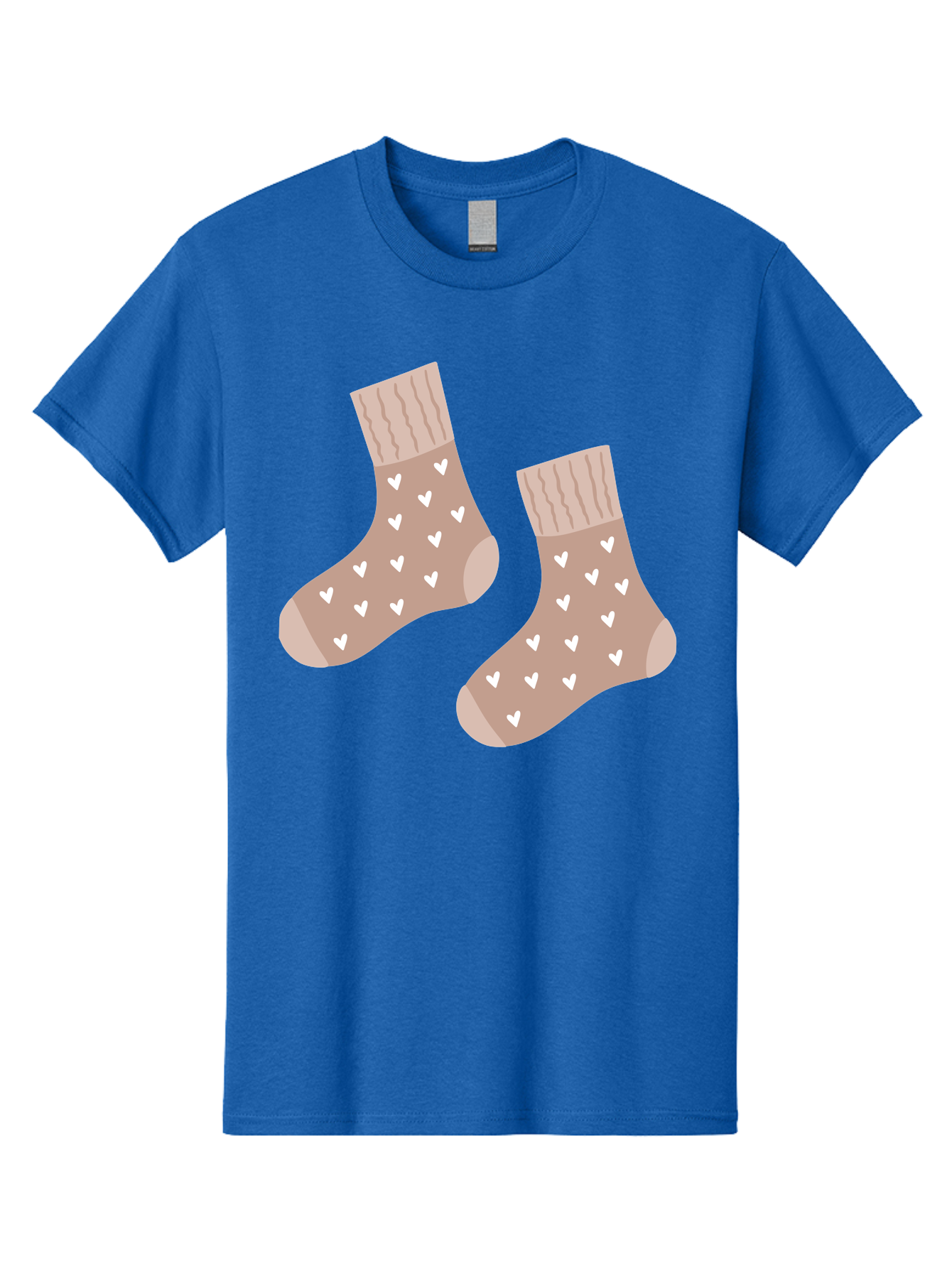 Cozy-Socks-With-Hearts Men'S Graphic Tee, 100% Cotton, Comfortable Casual Summer Wear, Machine Washable, Tan Socks, White Hearts, Cozy Footwear, Casual Fashion, Comfortable Socks, Heart Pattern, Soft Socks, Warm Socks, Everyday Wear, Aac009