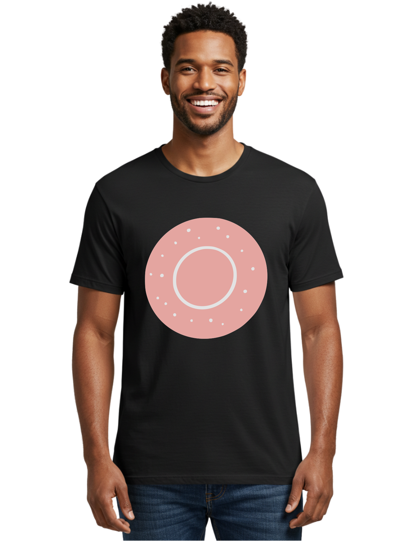 Donut Men'S Graphic Tee, 100% Cotton, Comfortable Casual Summer Wear, Machine Washable, Pink Donut, White Sprinkles, Sweet Treat, Tasty Pastry, Dessert Food, Baked Good, Ring Shaped, Food Illustration, Cute Design Aac019