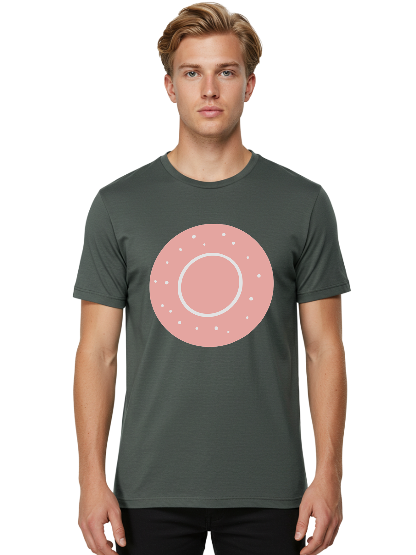 Donut Men'S Graphic Tee, 100% Cotton, Comfortable Casual Summer Wear, Machine Washable, Pink Donut, White Sprinkles, Sweet Treat, Tasty Pastry, Dessert Food, Baked Good, Ring Shaped, Food Illustration, Cute Design Aac019