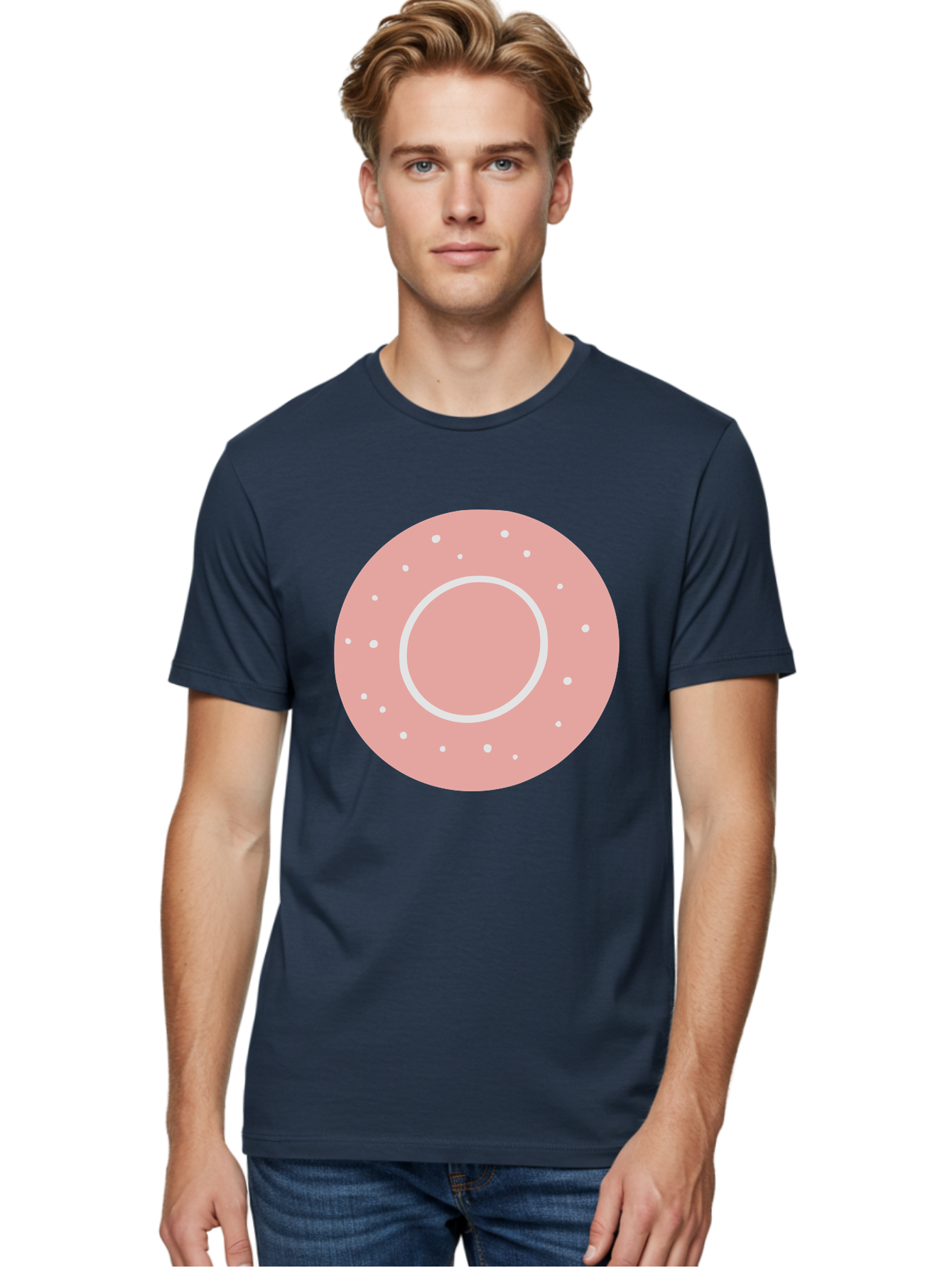 Donut Men'S Graphic Tee, 100% Cotton, Comfortable Casual Summer Wear, Machine Washable, Pink Donut, White Sprinkles, Sweet Treat, Tasty Pastry, Dessert Food, Baked Good, Ring Shaped, Food Illustration, Cute Design Aac019