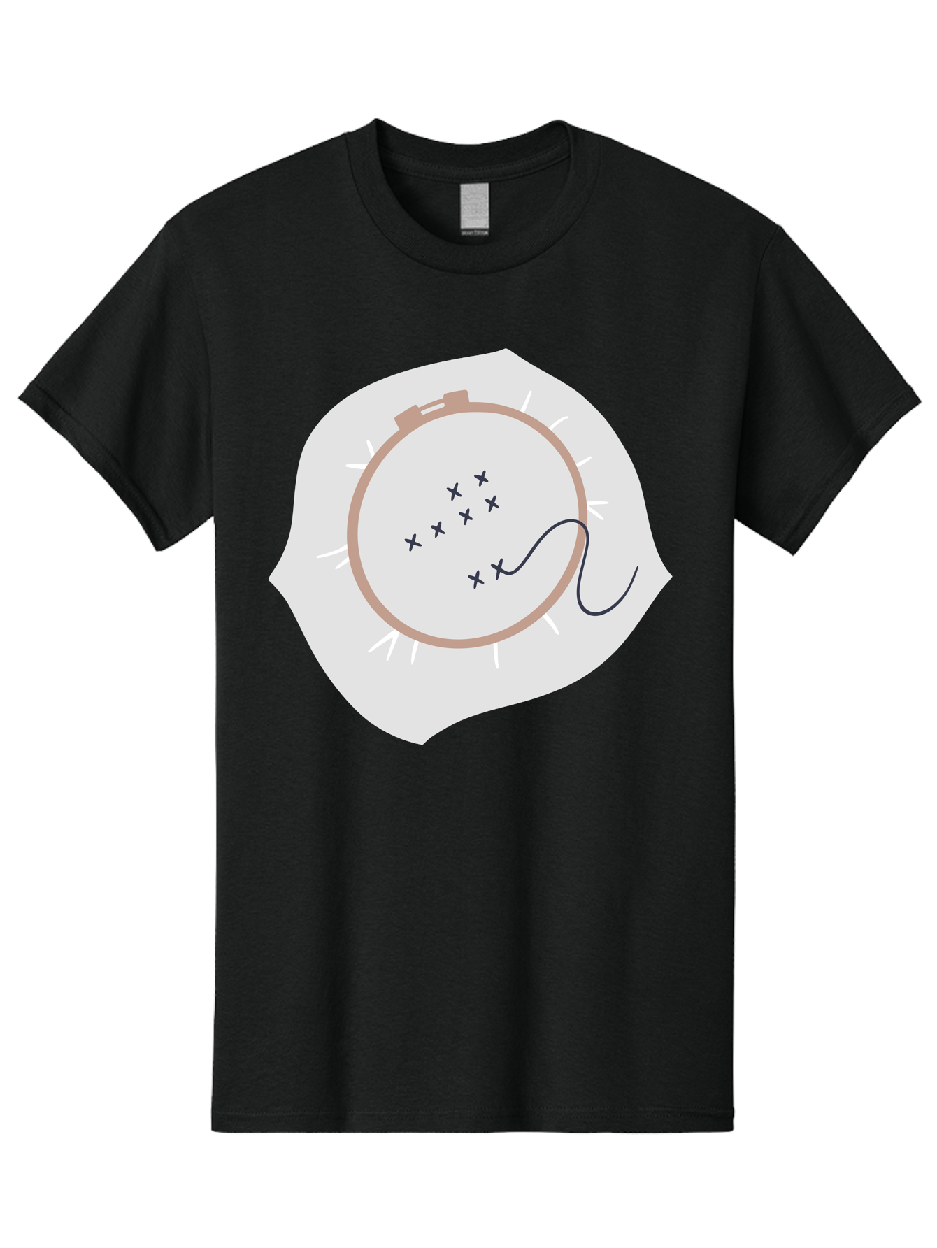 Embroidery-Hoop Men'S Graphic Tee, 100% Cotton, Comfortable Casual Summer Wear, Machine Washable, Embroidery Hoop, Stitching, Needlework, Sewing, Crafting, Diy Project, Handmade, Cross-Stitch Pattern, Thread, Fabric Art Aac027