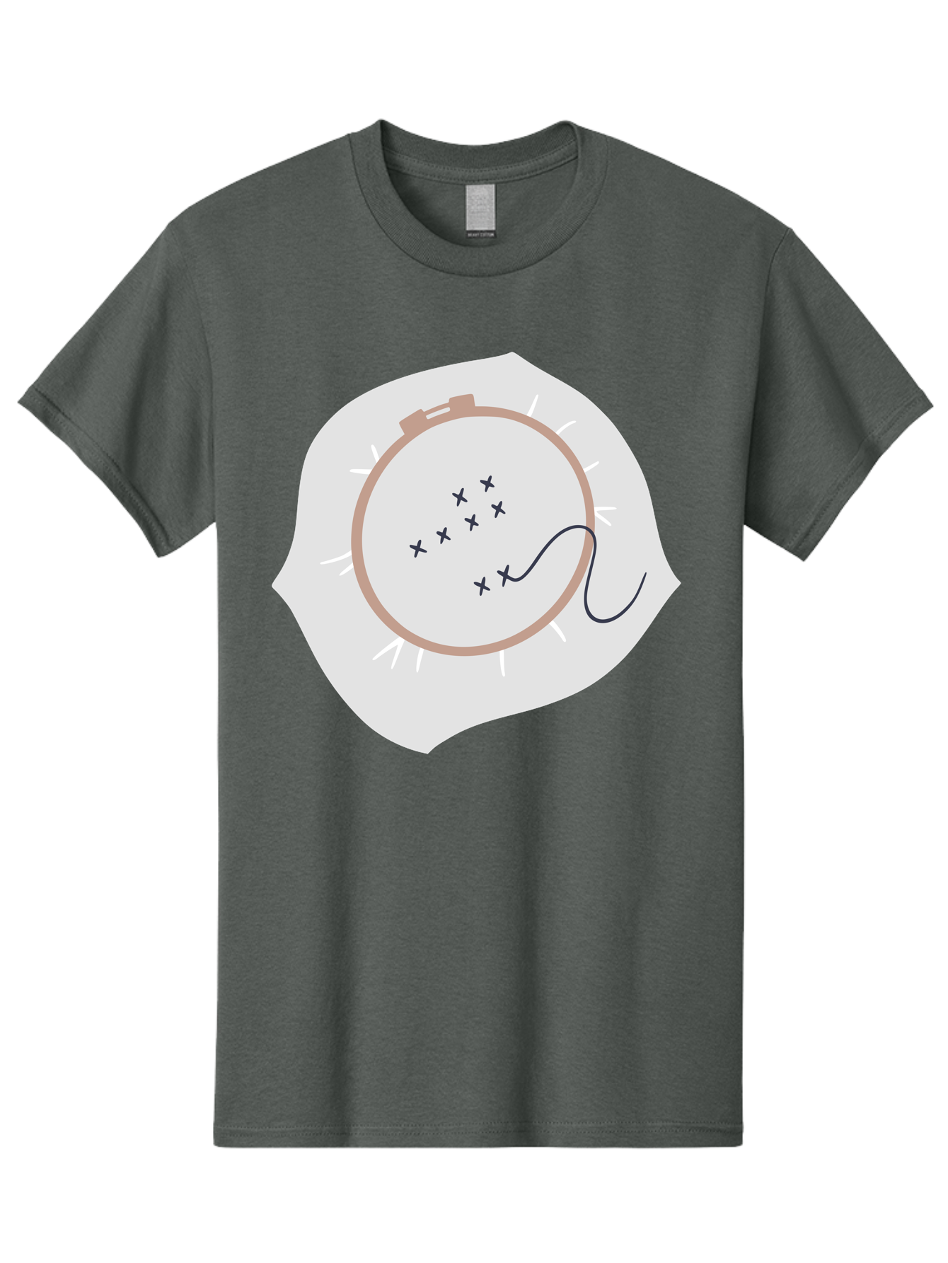 Embroidery-Hoop Men'S Graphic Tee, 100% Cotton, Comfortable Casual Summer Wear, Machine Washable, Embroidery Hoop, Stitching, Needlework, Sewing, Crafting, Diy Project, Handmade, Cross-Stitch Pattern, Thread, Fabric Art Aac027