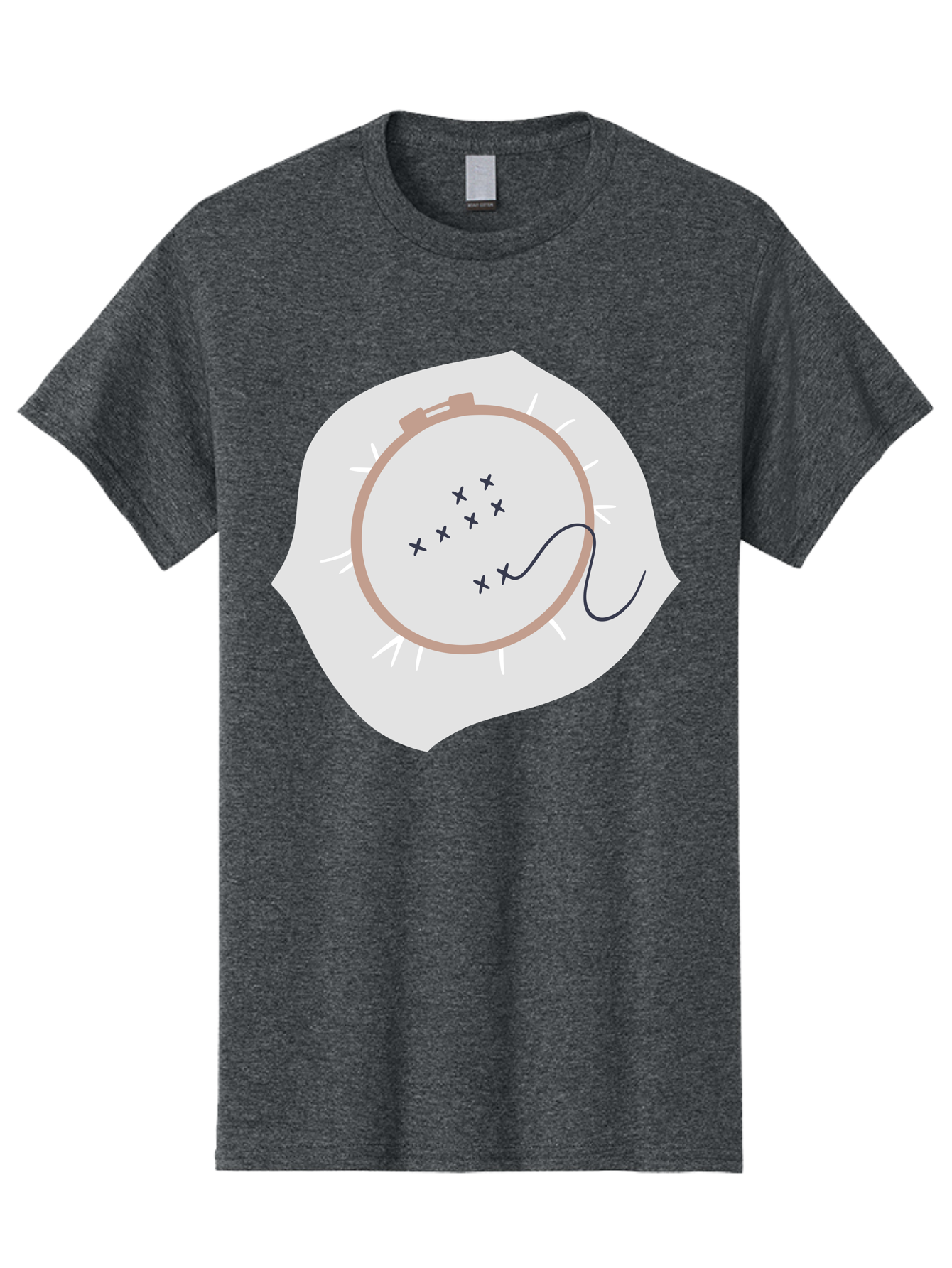 Embroidery-Hoop Men'S Graphic Tee, 100% Cotton, Comfortable Casual Summer Wear, Machine Washable, Embroidery Hoop, Stitching, Needlework, Sewing, Crafting, Diy Project, Handmade, Cross-Stitch Pattern, Thread, Fabric Art Aac027