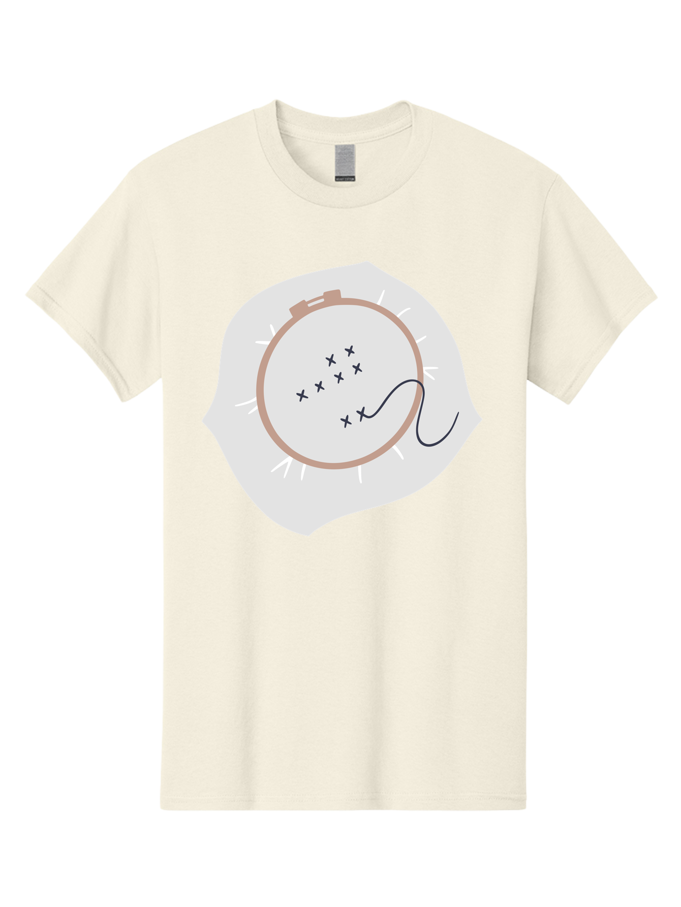 Embroidery-Hoop Men'S Graphic Tee, 100% Cotton, Comfortable Casual Summer Wear, Machine Washable, Embroidery Hoop, Stitching, Needlework, Sewing, Crafting, Diy Project, Handmade, Cross-Stitch Pattern, Thread, Fabric Art Aac027