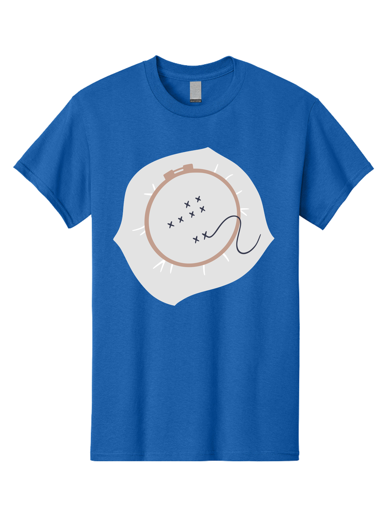 Embroidery-Hoop Men'S Graphic Tee, 100% Cotton, Comfortable Casual Summer Wear, Machine Washable, Embroidery Hoop, Stitching, Needlework, Sewing, Crafting, Diy Project, Handmade, Cross-Stitch Pattern, Thread, Fabric Art Aac027