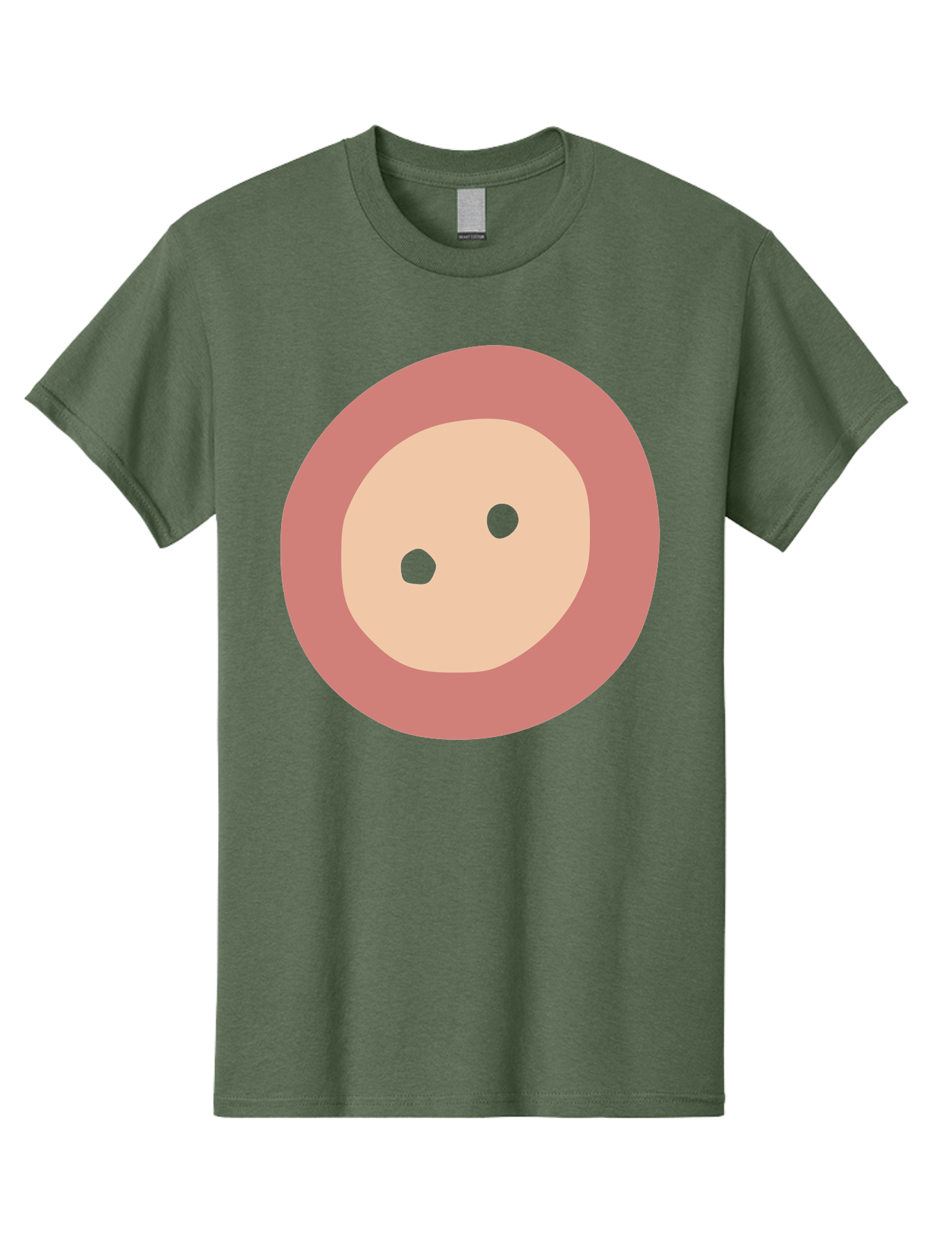 Face-With-Green-Eyes Men'S Graphic Tee, 100% Cotton, Comfortable Casual Summer Wear, Machine Washable, Simple Face, Green Eyes, Beige Skin, Pink Circle, Cartoon Character, Minimalist Design, Abstract Art, Digital Illustration Aac030