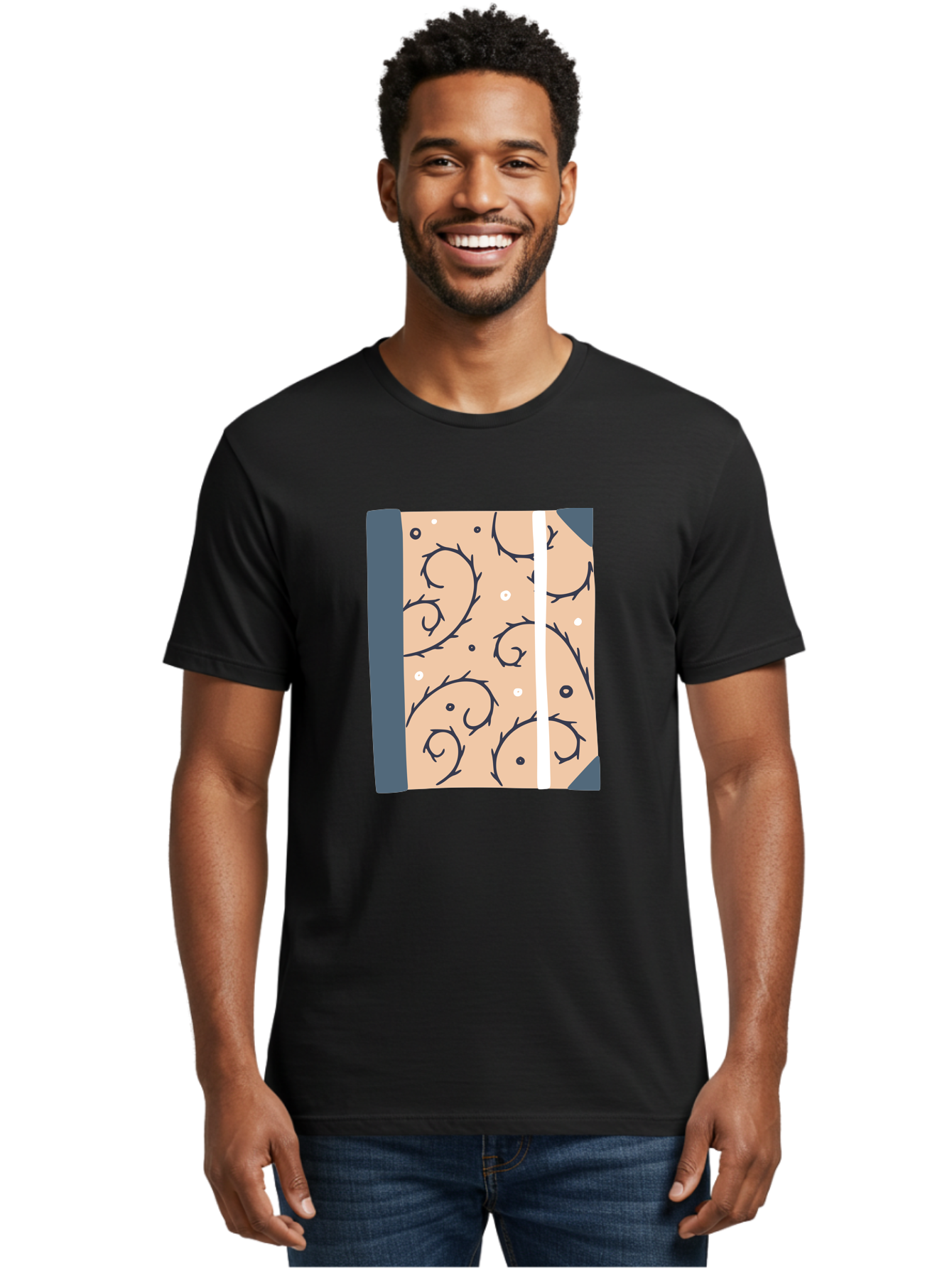 Fish-Pattern-Book Men'S Graphic Tee, 100% Cotton, Comfortable Casual Summer Wear, Machine Washable, Notebook, Journal, Fish Pattern, Peach Background, Blue Binding, Creative Design, Stationery, School Supplies, Organization Tools, Writing Pad, Aac032