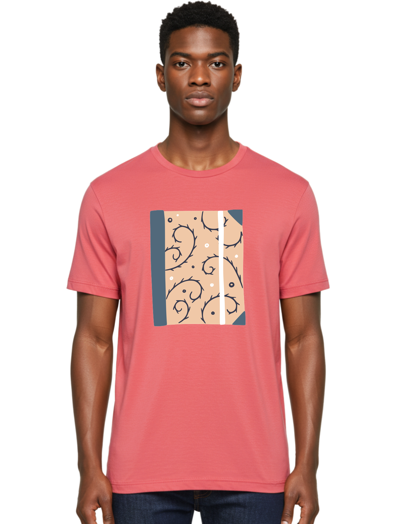 Fish-Pattern-Book Men'S Graphic Tee, 100% Cotton, Comfortable Casual Summer Wear, Machine Washable, Notebook, Journal, Fish Pattern, Peach Background, Blue Binding, Creative Design, Stationery, School Supplies, Organization Tools, Writing Pad, Aac032