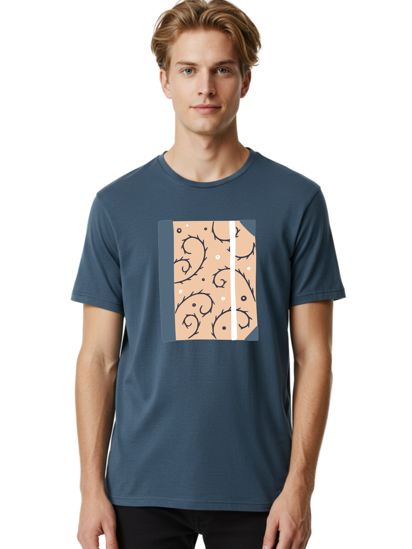 Fish-Pattern-Book Men'S Graphic Tee, 100% Cotton, Comfortable Casual Summer Wear, Machine Washable, Notebook, Journal, Fish Pattern, Peach Background, Blue Binding, Creative Design, Stationery, School Supplies, Organization Tools, Writing Pad, Aac032