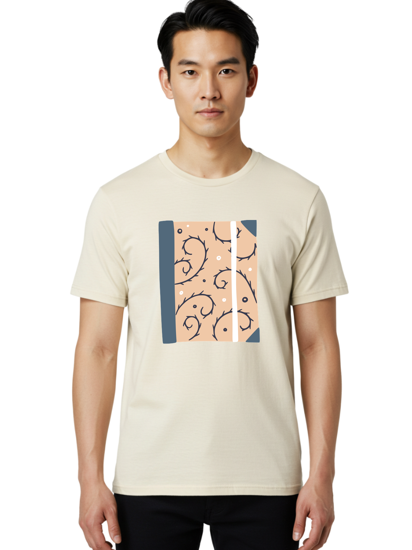 Fish-Pattern-Book Men'S Graphic Tee, 100% Cotton, Comfortable Casual Summer Wear, Machine Washable, Notebook, Journal, Fish Pattern, Peach Background, Blue Binding, Creative Design, Stationery, School Supplies, Organization Tools, Writing Pad, Aac032