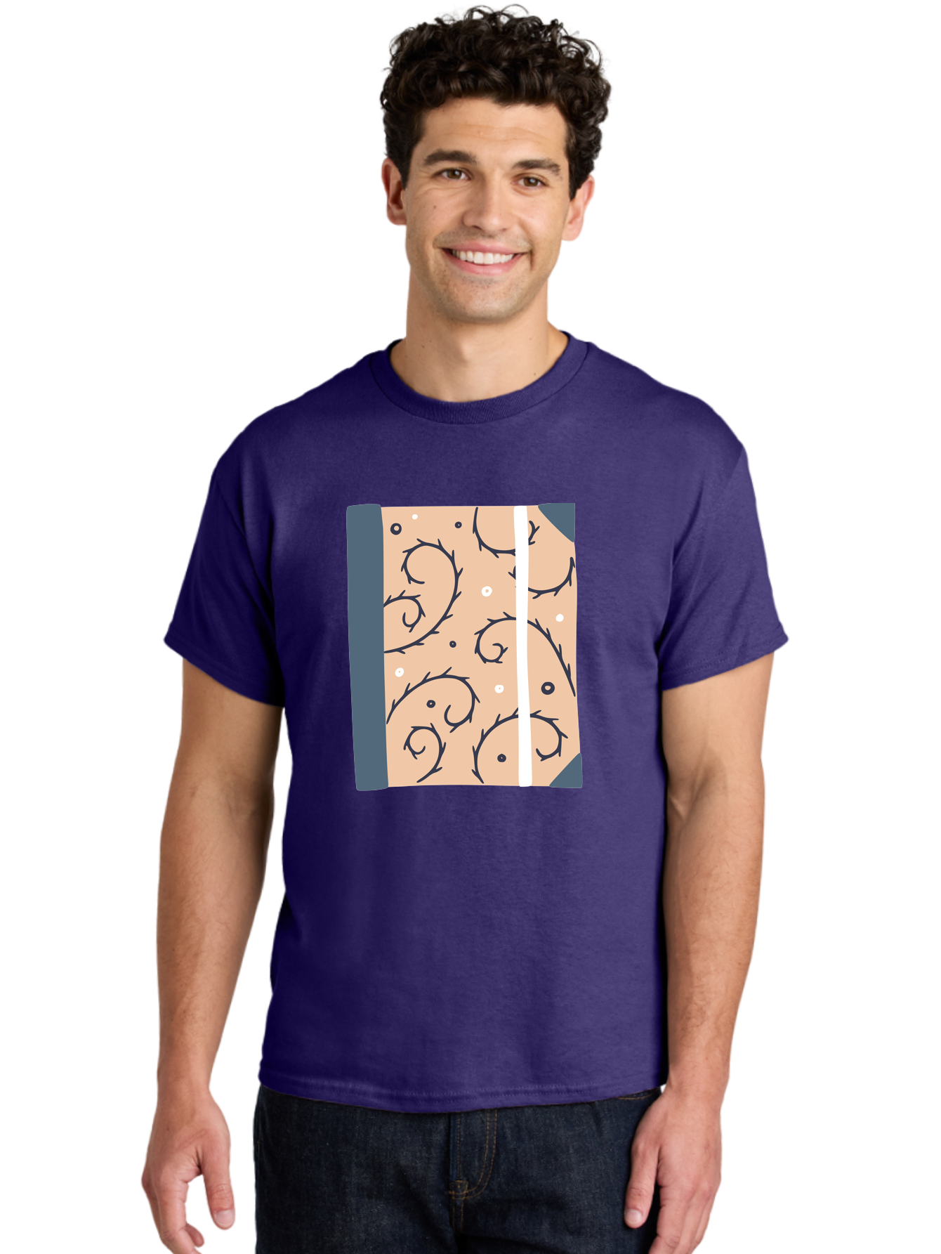 Fish-Pattern-Book Men'S Graphic Tee, 100% Cotton, Comfortable Casual Summer Wear, Machine Washable, Notebook, Journal, Fish Pattern, Peach Background, Blue Binding, Creative Design, Stationery, School Supplies, Organization Tools, Writing Pad, Aac032