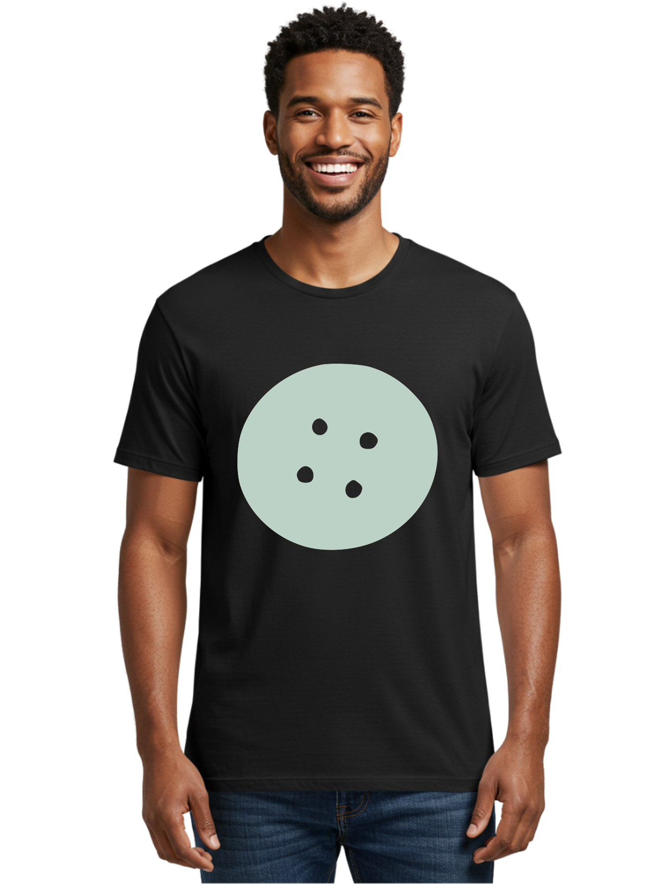 Four-Dots Men'S Graphic Tee, 100% Cotton, Comfortable Casual Summer Wear, Machine Washable, Simple Graphic, Minimalist Design, Four Green Dots, Circular Composition, Geometric Pattern, Modern Art, Abstract Shape Aac036