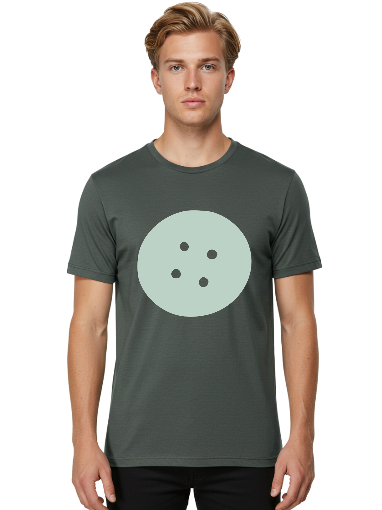 Four-Dots Men'S Graphic Tee, 100% Cotton, Comfortable Casual Summer Wear, Machine Washable, Simple Graphic, Minimalist Design, Four Green Dots, Circular Composition, Geometric Pattern, Modern Art, Abstract Shape Aac036