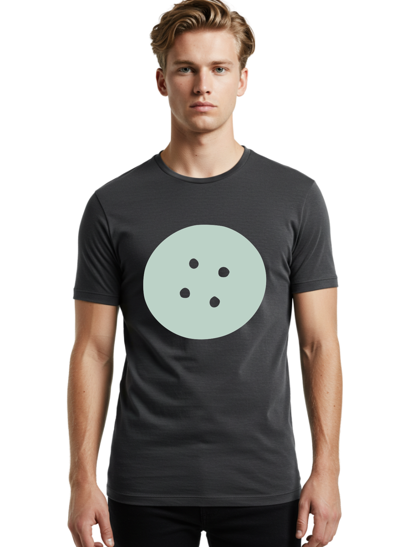 Four-Dots Men'S Graphic Tee, 100% Cotton, Comfortable Casual Summer Wear, Machine Washable, Simple Graphic, Minimalist Design, Four Green Dots, Circular Composition, Geometric Pattern, Modern Art, Abstract Shape Aac036