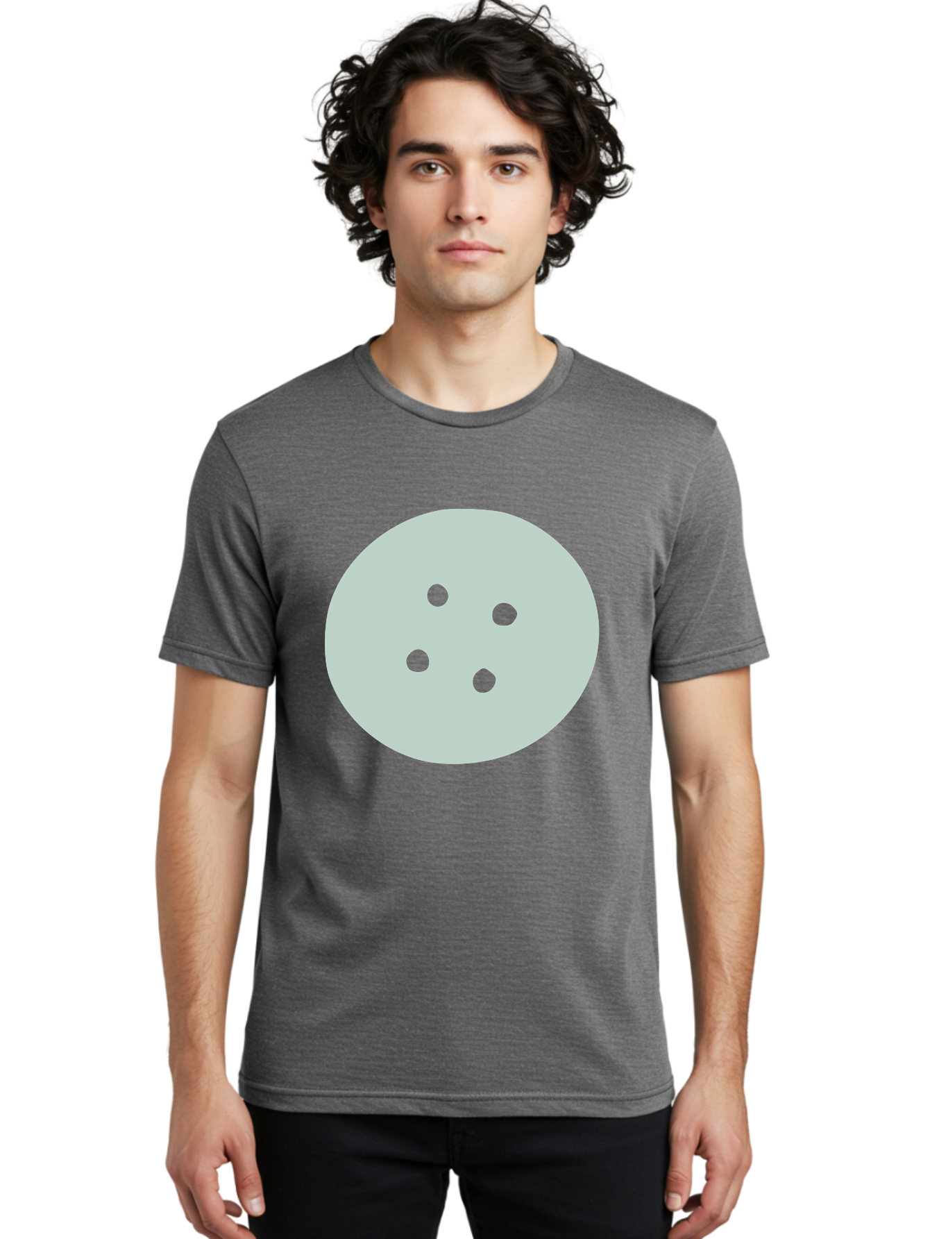 Four-Dots Men'S Graphic Tee, 100% Cotton, Comfortable Casual Summer Wear, Machine Washable, Simple Graphic, Minimalist Design, Four Green Dots, Circular Composition, Geometric Pattern, Modern Art, Abstract Shape Aac036