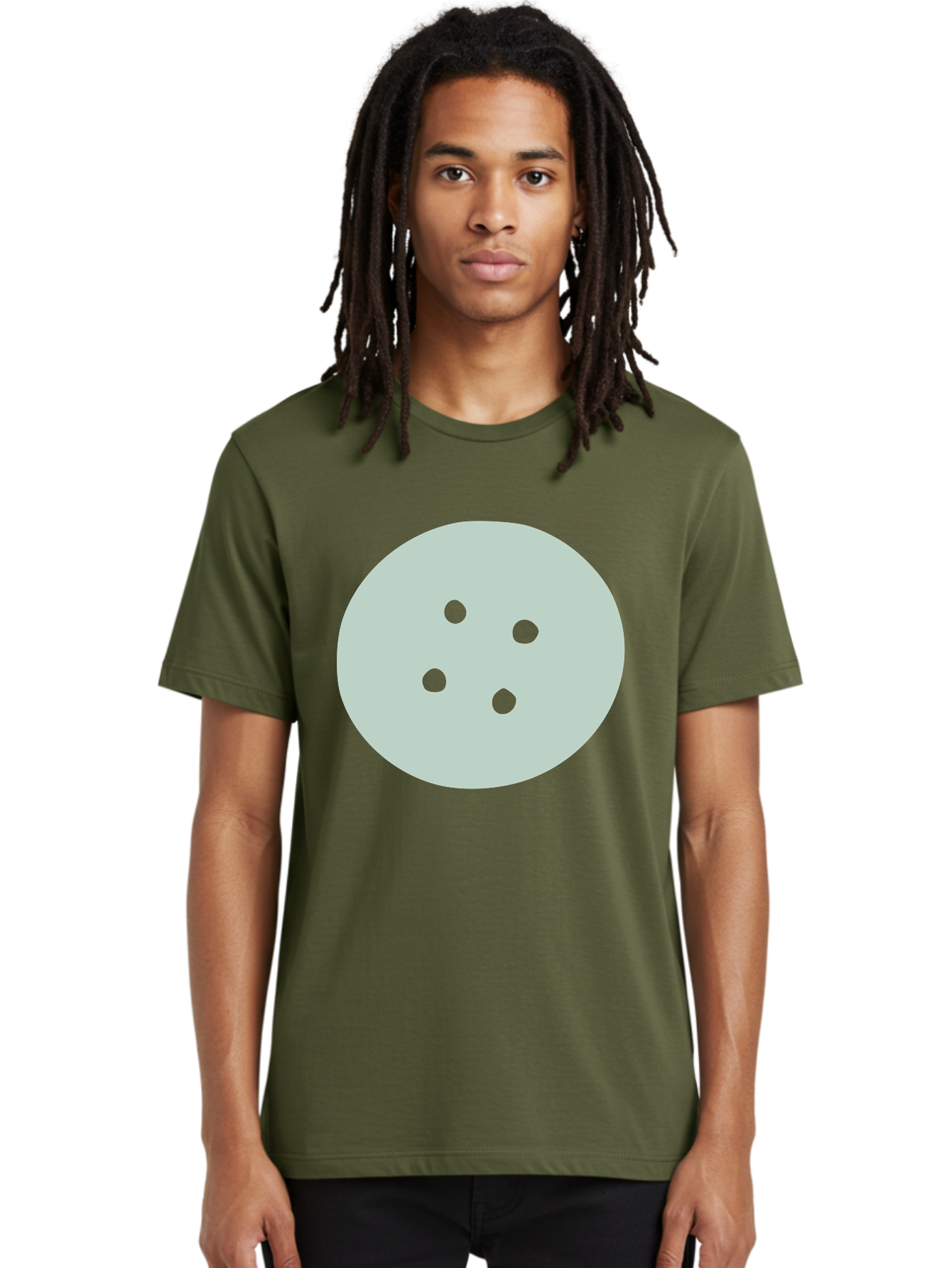 Four-Dots Men'S Graphic Tee, 100% Cotton, Comfortable Casual Summer Wear, Machine Washable, Simple Graphic, Minimalist Design, Four Green Dots, Circular Composition, Geometric Pattern, Modern Art, Abstract Shape Aac036